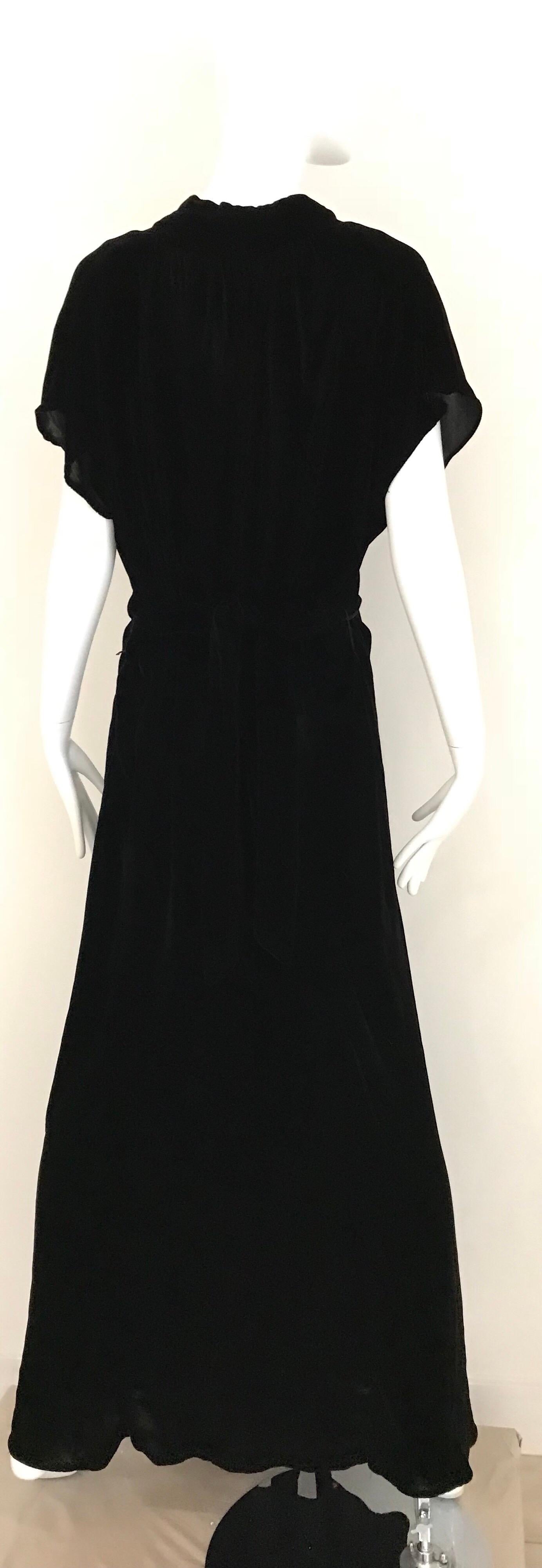 1930s Black Velvet Dress with Floral Appliqué  4