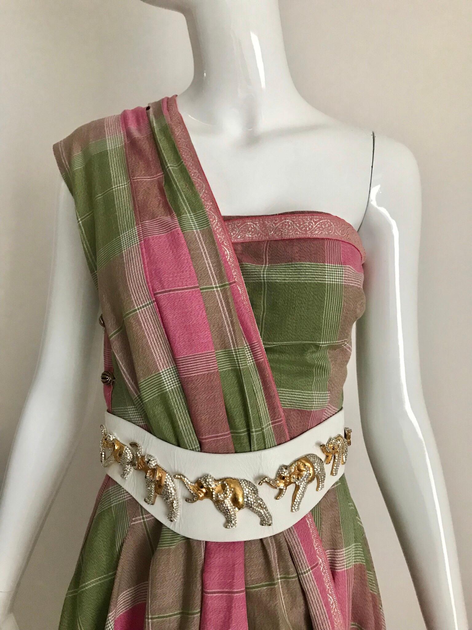 Vintage Tina Lesser Pink and Green Plaid Cotton Dress For Sale 2
