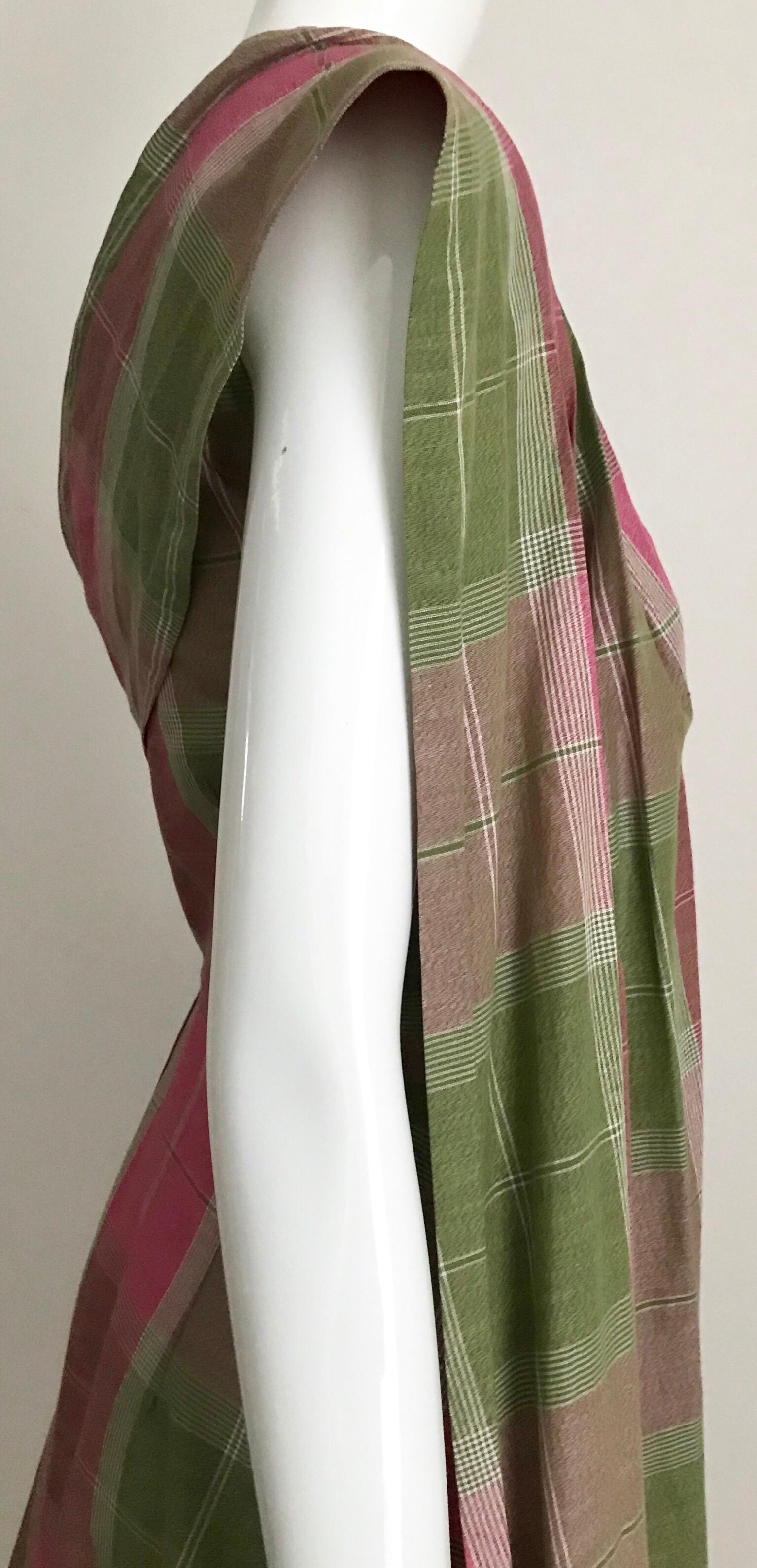 Vintage Tina Lesser Pink and Green Plaid Cotton Dress For Sale 4