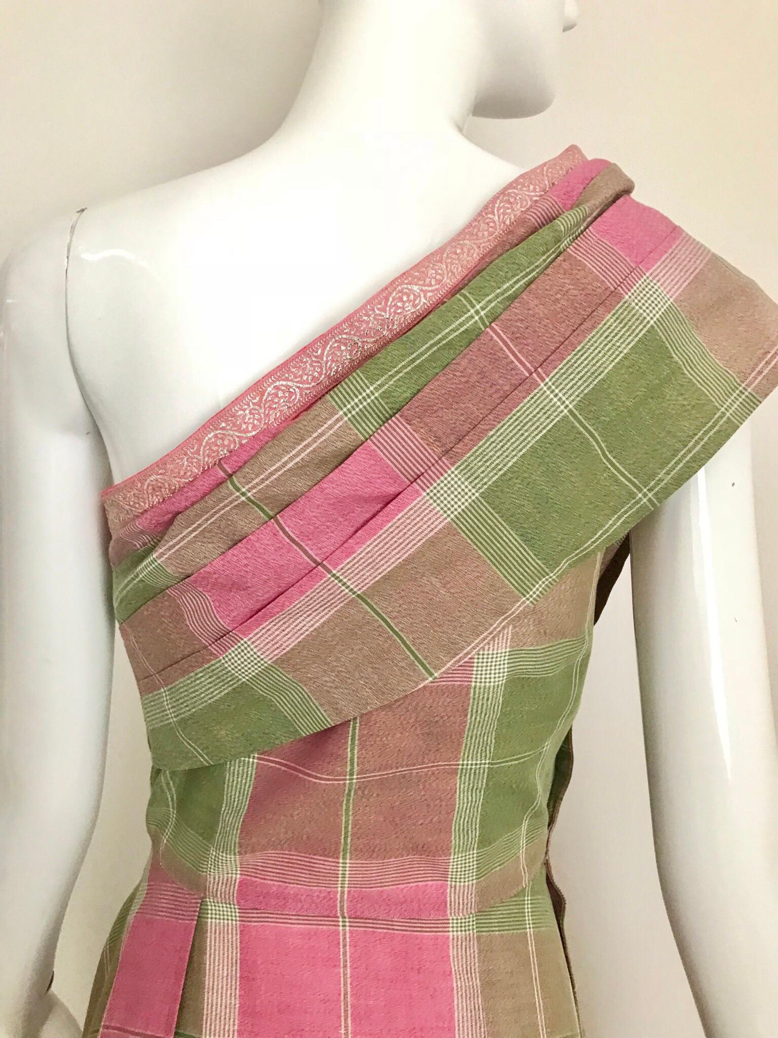 Vintage Tina Lesser Pink and Green Plaid Cotton Dress For Sale 6