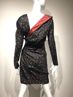 Givenchy Haute Couture Black Multi Color Dots Vintage Silk Dress