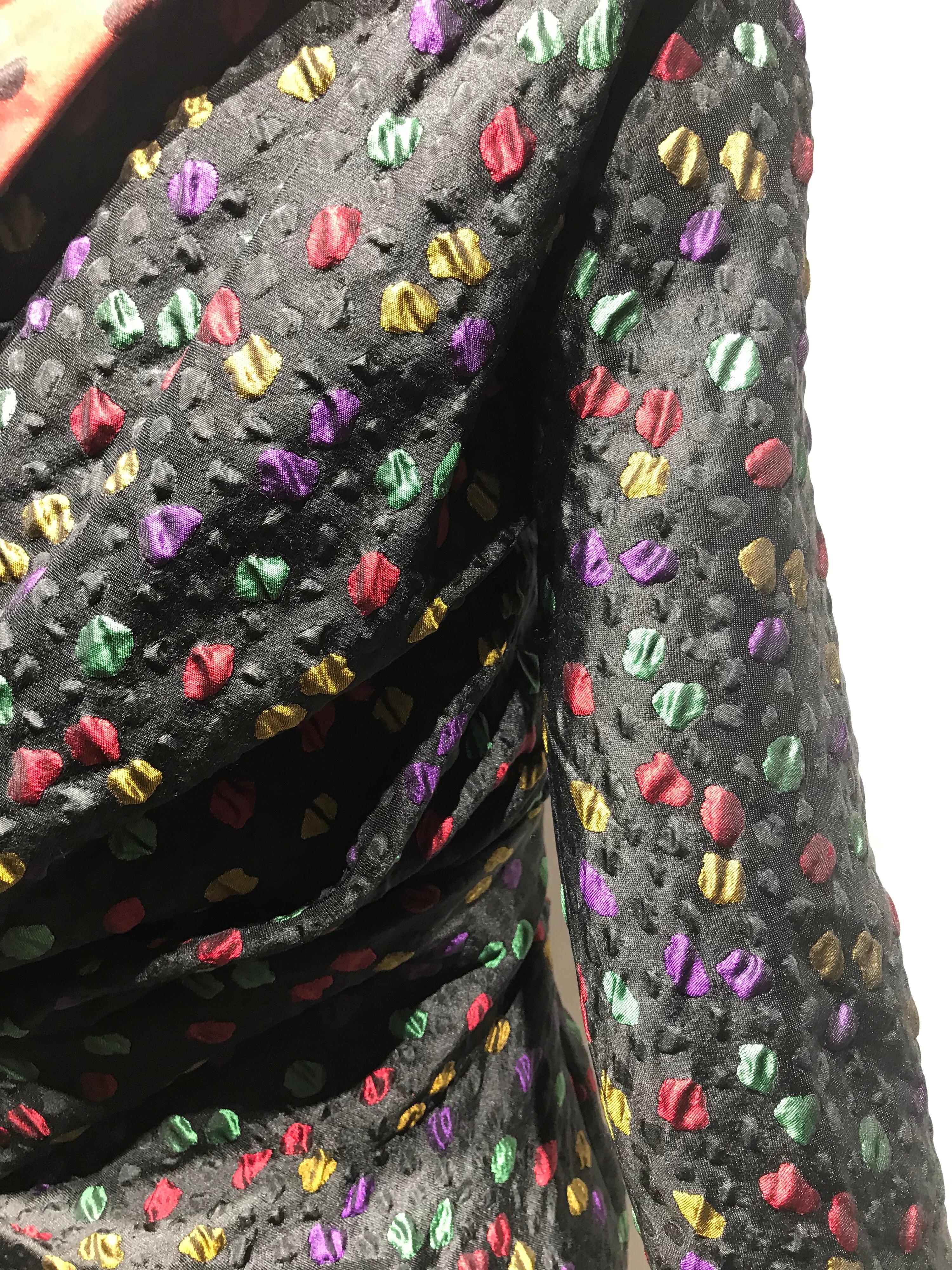 Givenchy Haute Couture Black Multi Color Dots Vintage Silk Dress For Sale 7
