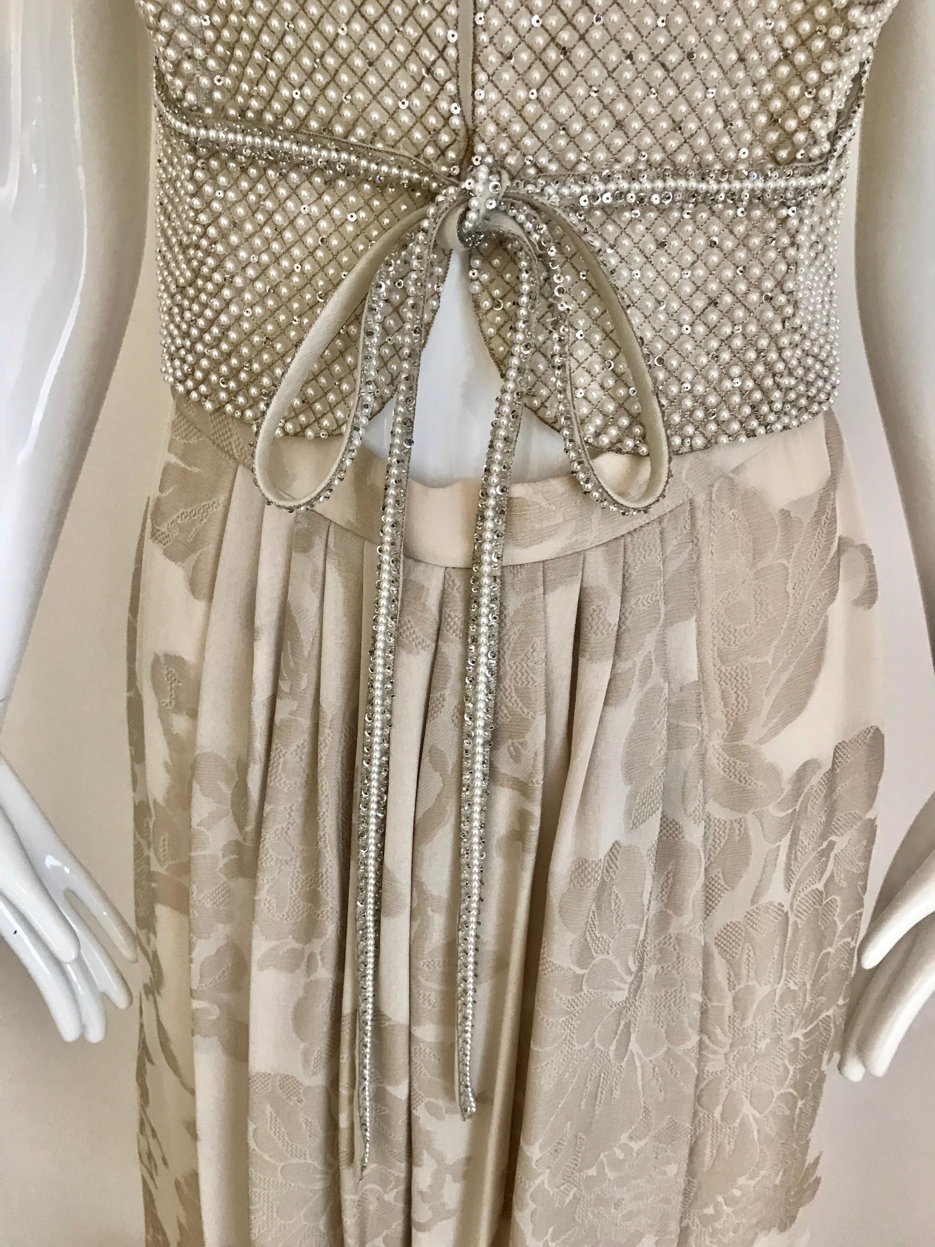 Giorgio Armani 3 piece Beaded Top and Pearl Vest with Silk Jacquard Pant, 1990s In Excellent Condition In Beverly Hills, CA