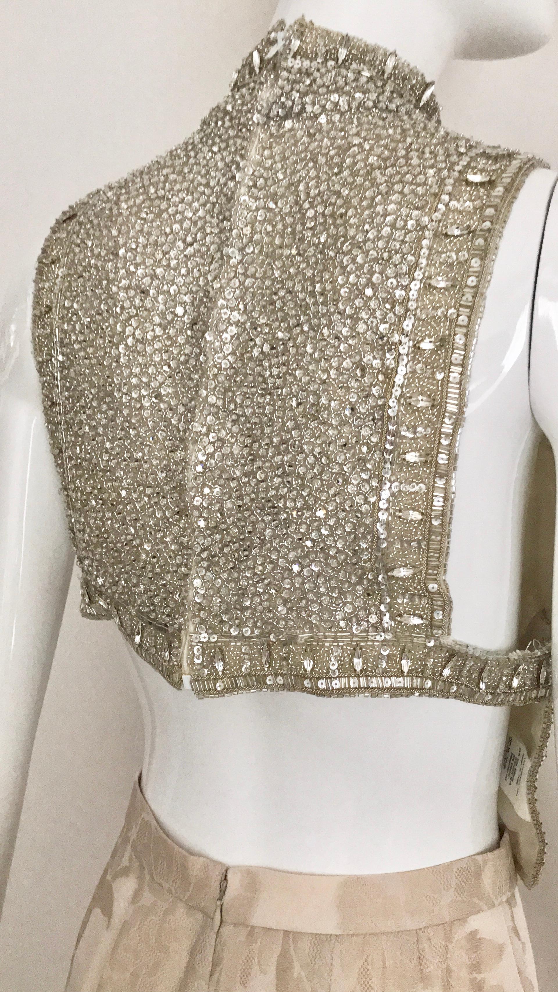 Giorgio Armani 3 piece Beaded Top and Pearl Vest with Silk Jacquard Pant, 1990s 5