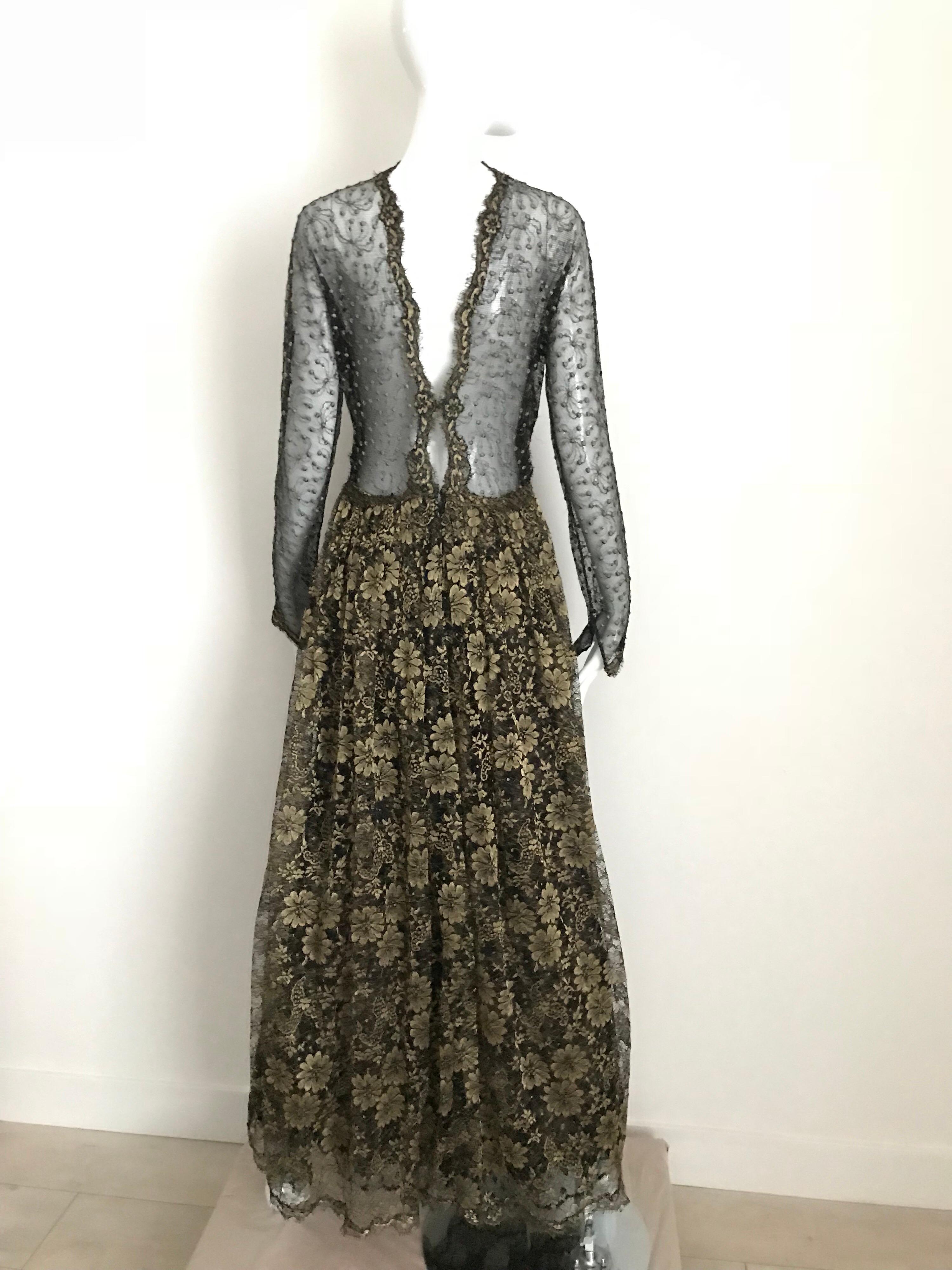 Geoffrey Beene Vintage Gold And Black Metallic Lace Dress  1