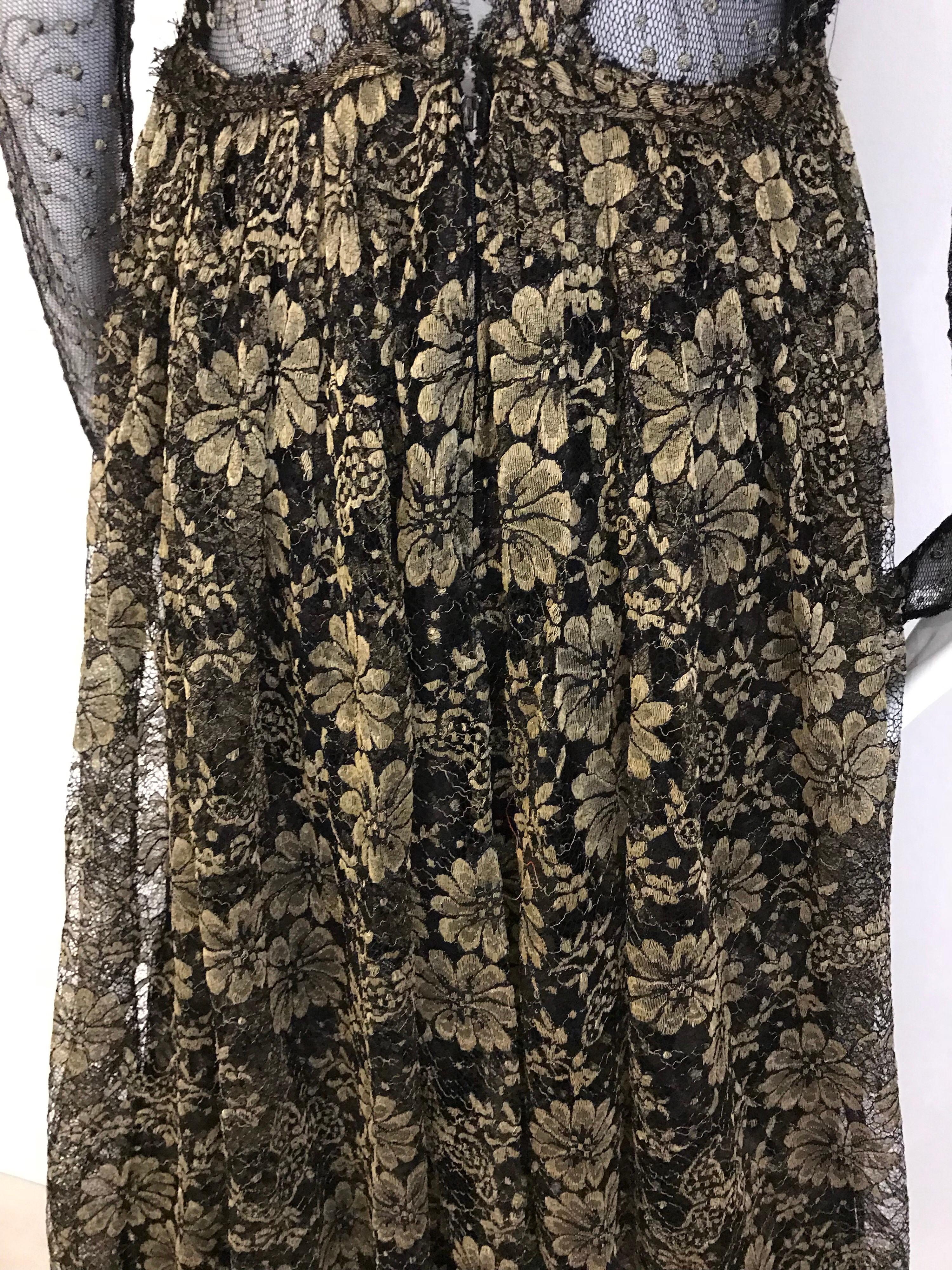 Geoffrey Beene Vintage Gold And Black Metallic Lace Dress  7