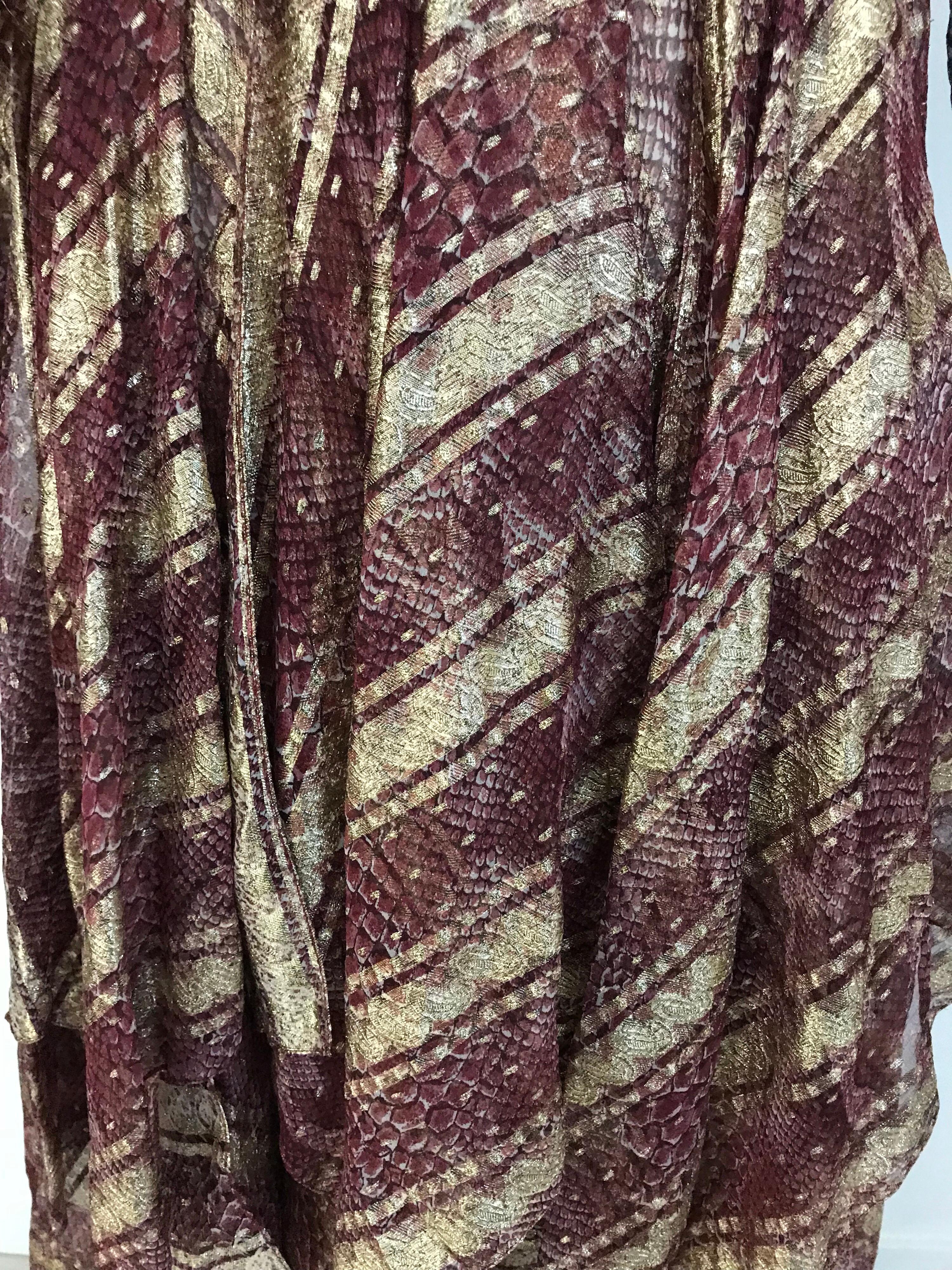 Women's Bill Blass Vintage Metallic Print Silk Dress with Handkerchief Hem