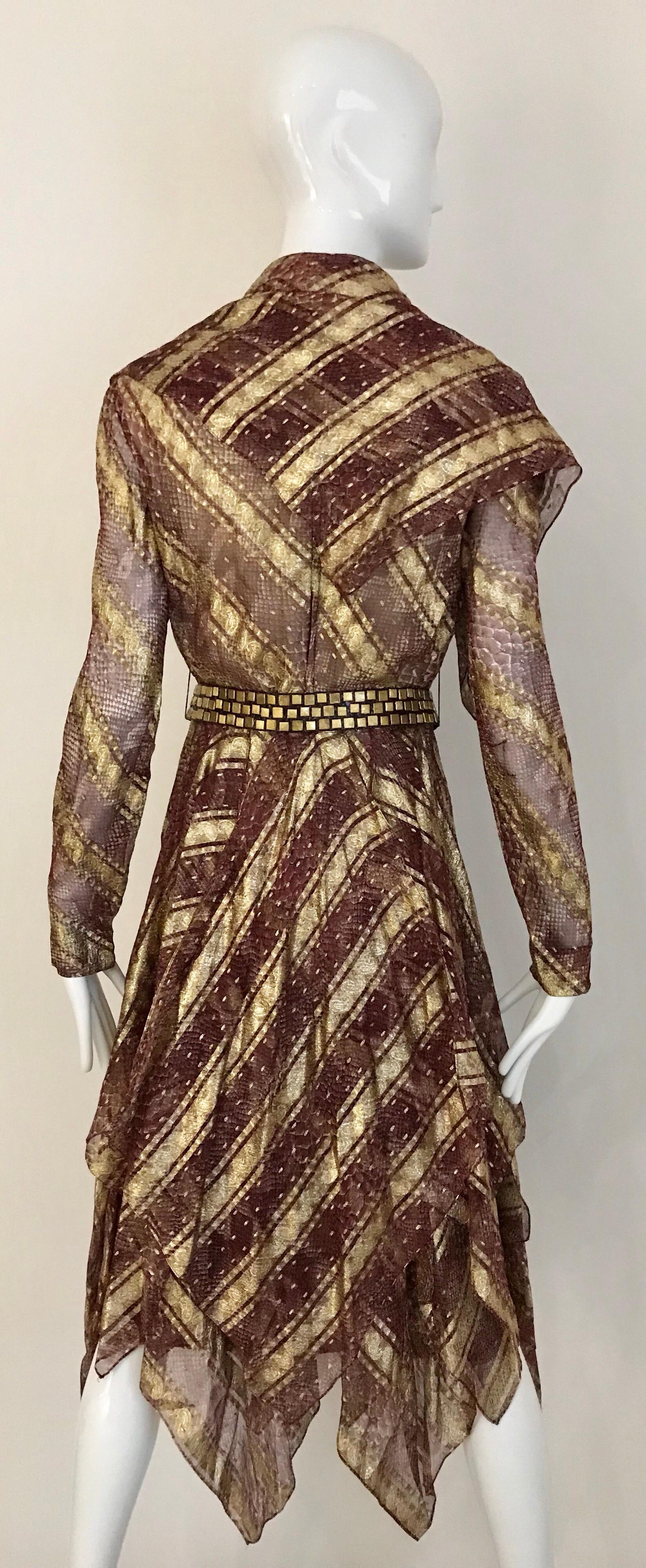 Bill Blass Vintage Metallic Print Silk Dress with Handkerchief Hem 1