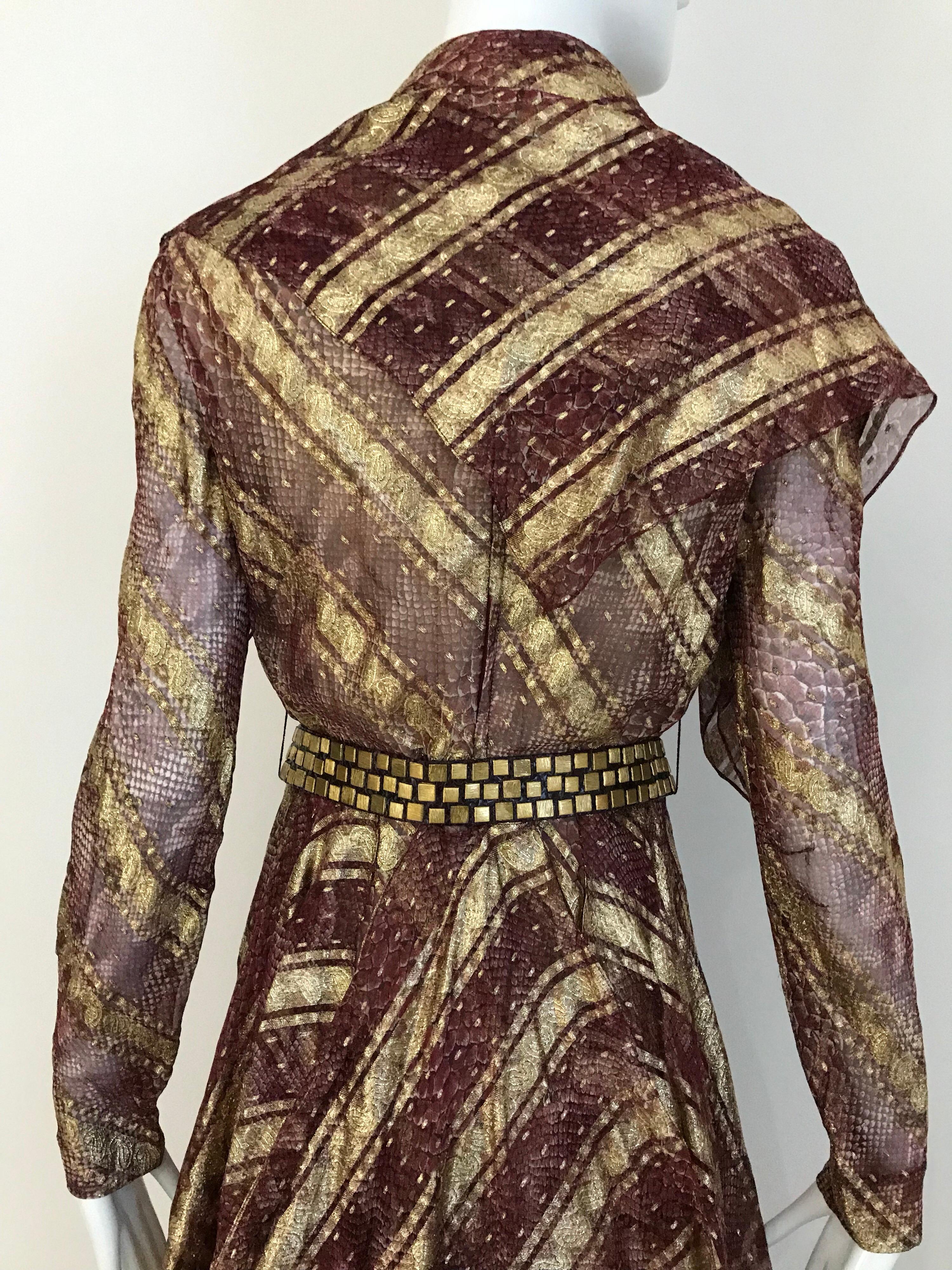 Bill Blass Vintage Metallic Print Silk Dress with Handkerchief Hem 2