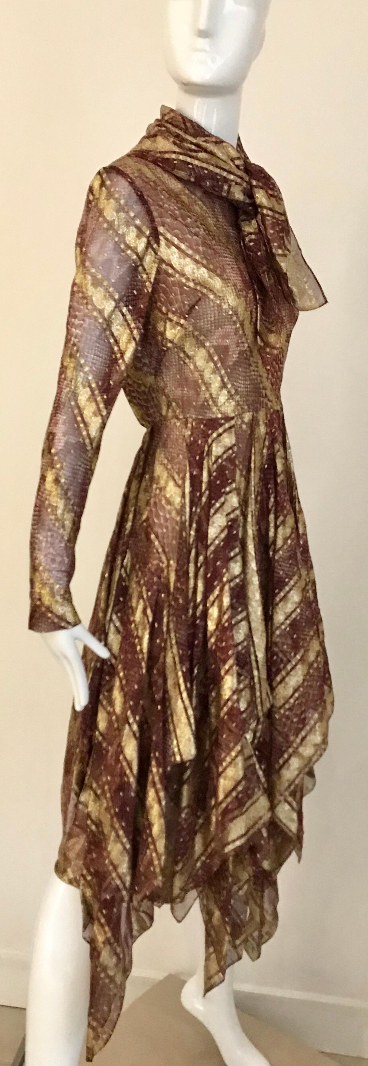 Bill Blass Vintage Metallic Print Silk Dress with Handkerchief Hem 3