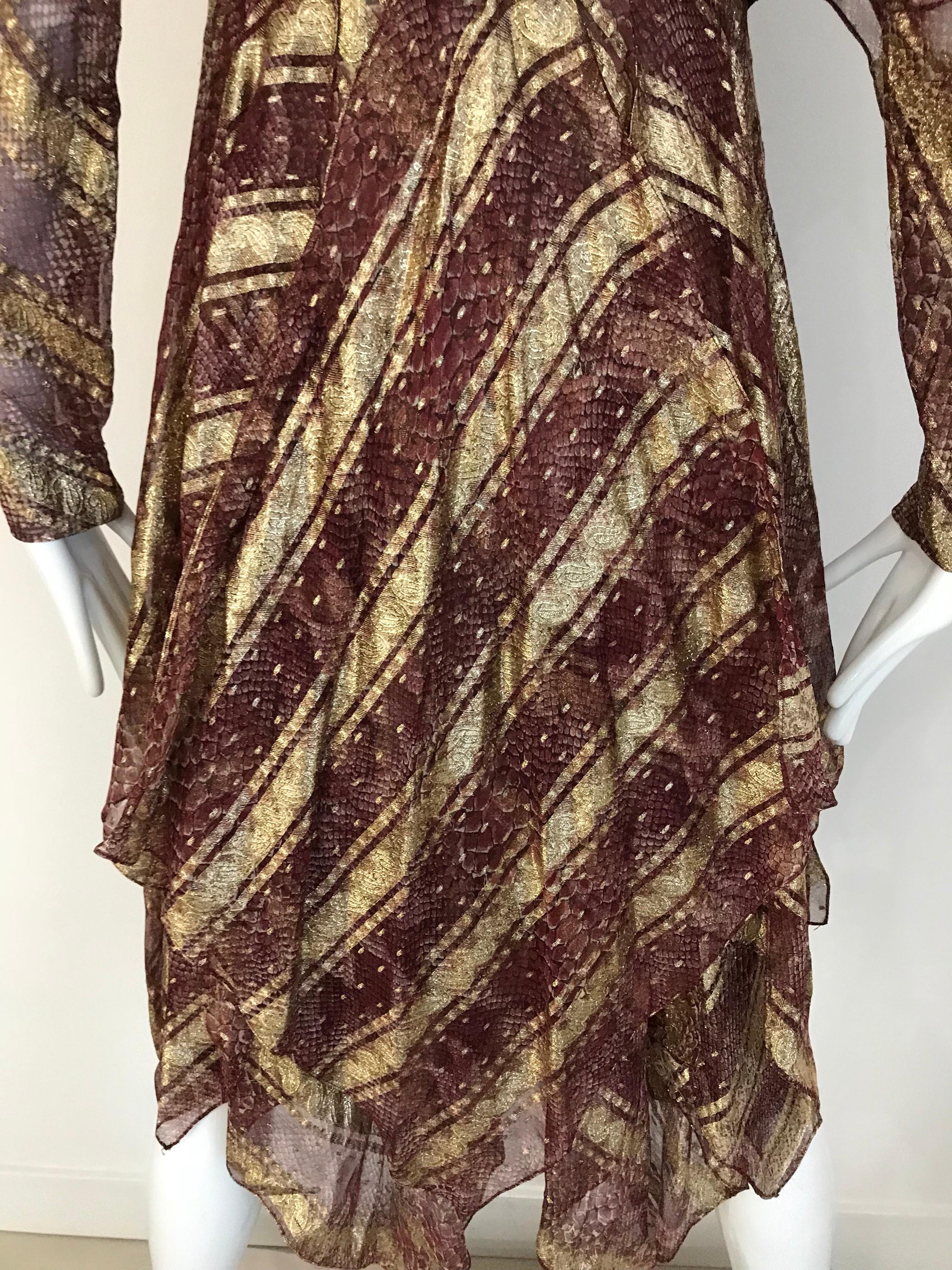 Bill Blass Vintage Metallic Print Silk Dress with Handkerchief Hem 4