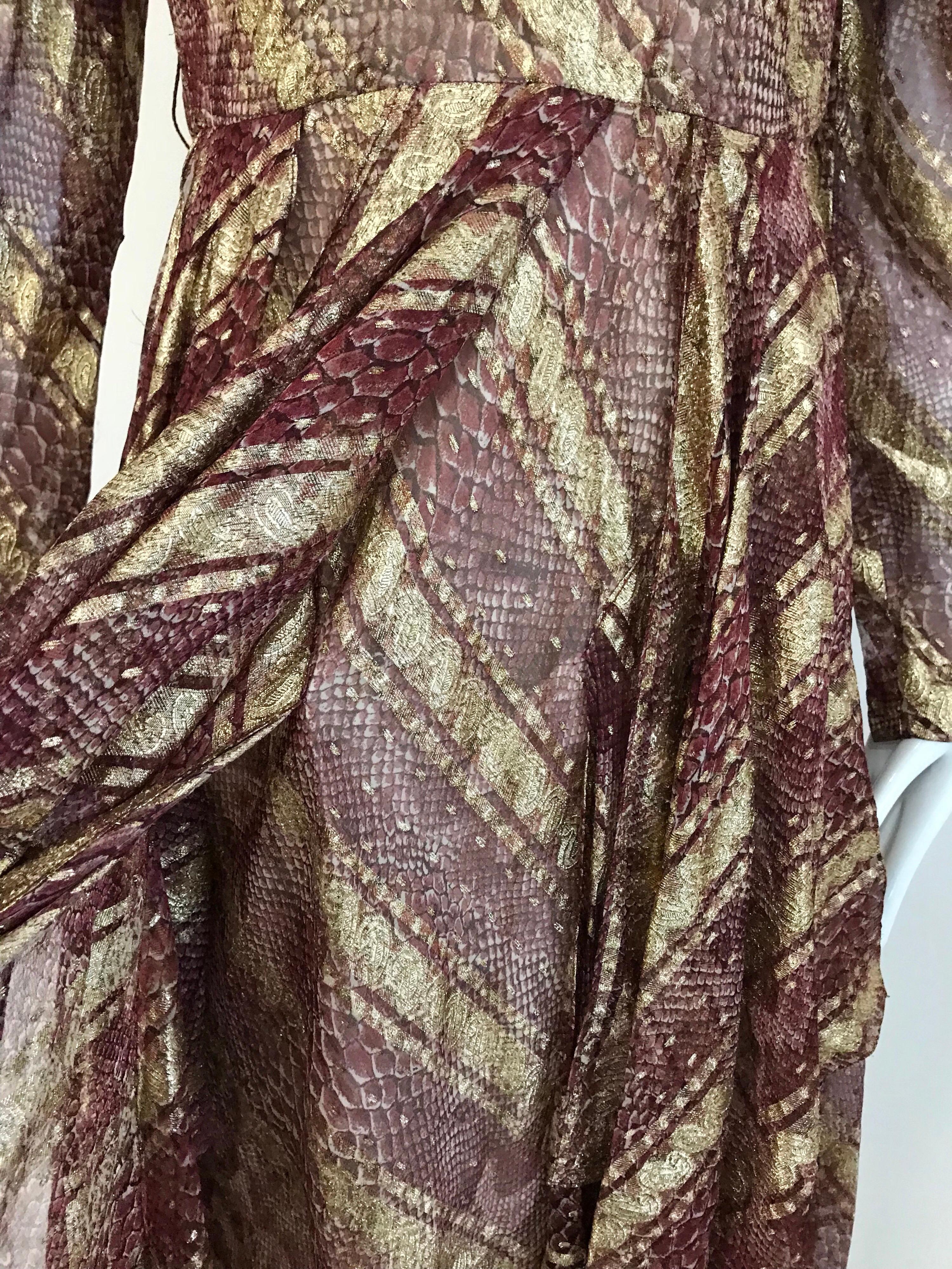 Bill Blass Vintage Metallic Print Silk Dress with Handkerchief Hem 6