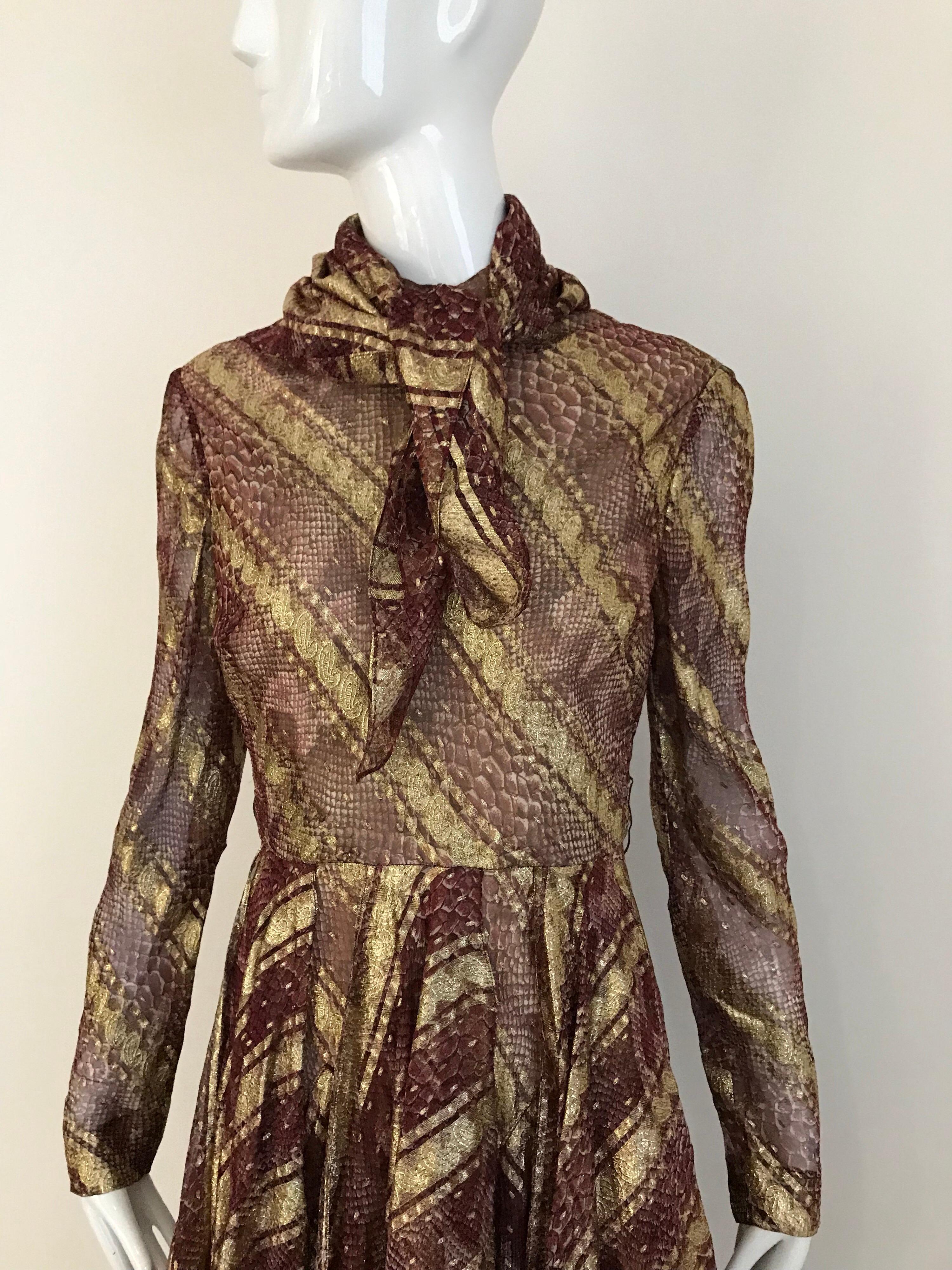 Bill Blass Vintage Metallic Print Silk Dress with Handkerchief Hem 7