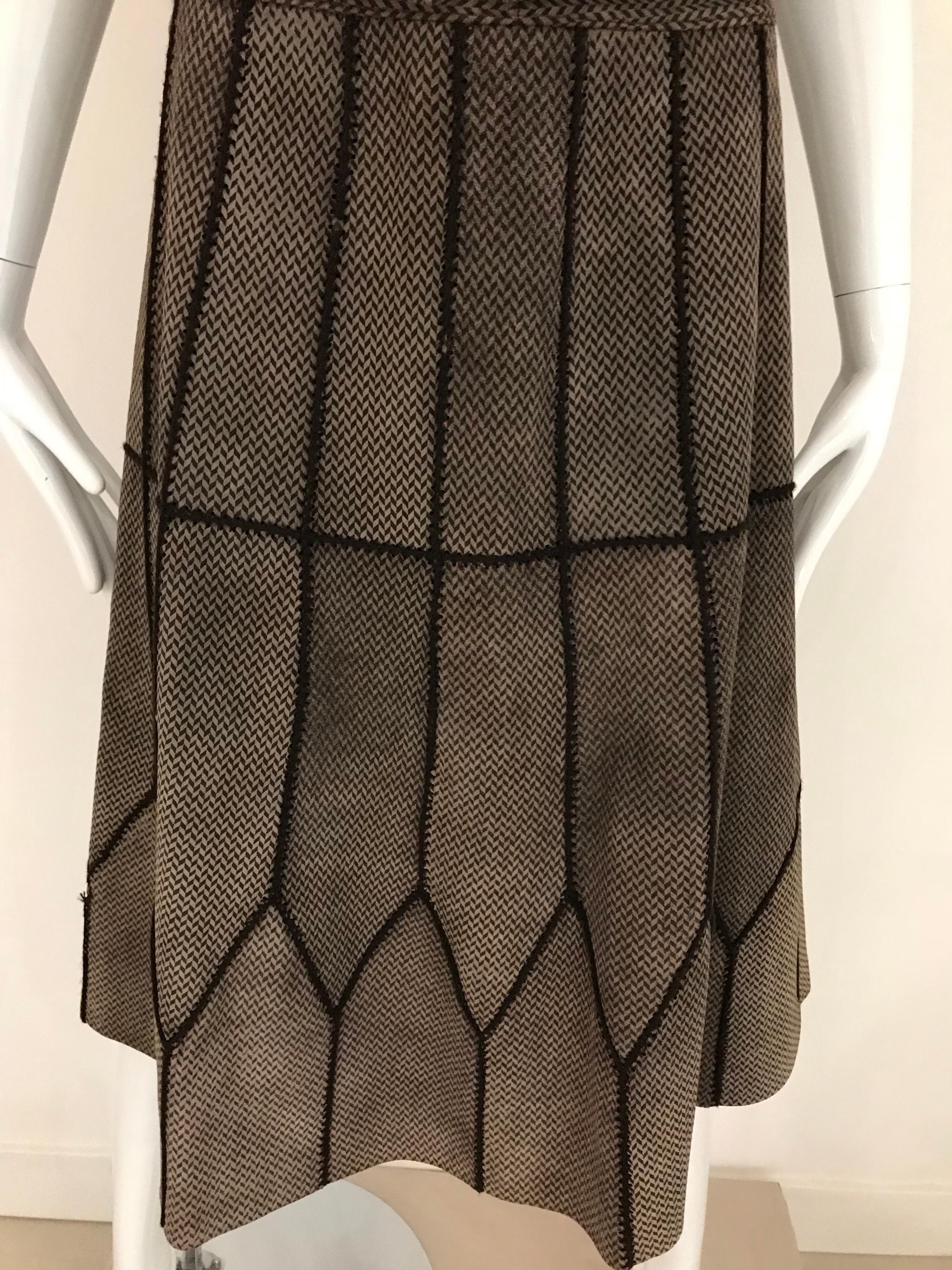 Black Neiman Marcus Italy Brown Suede Vest Chevron Print and Skirt set, 1970s 