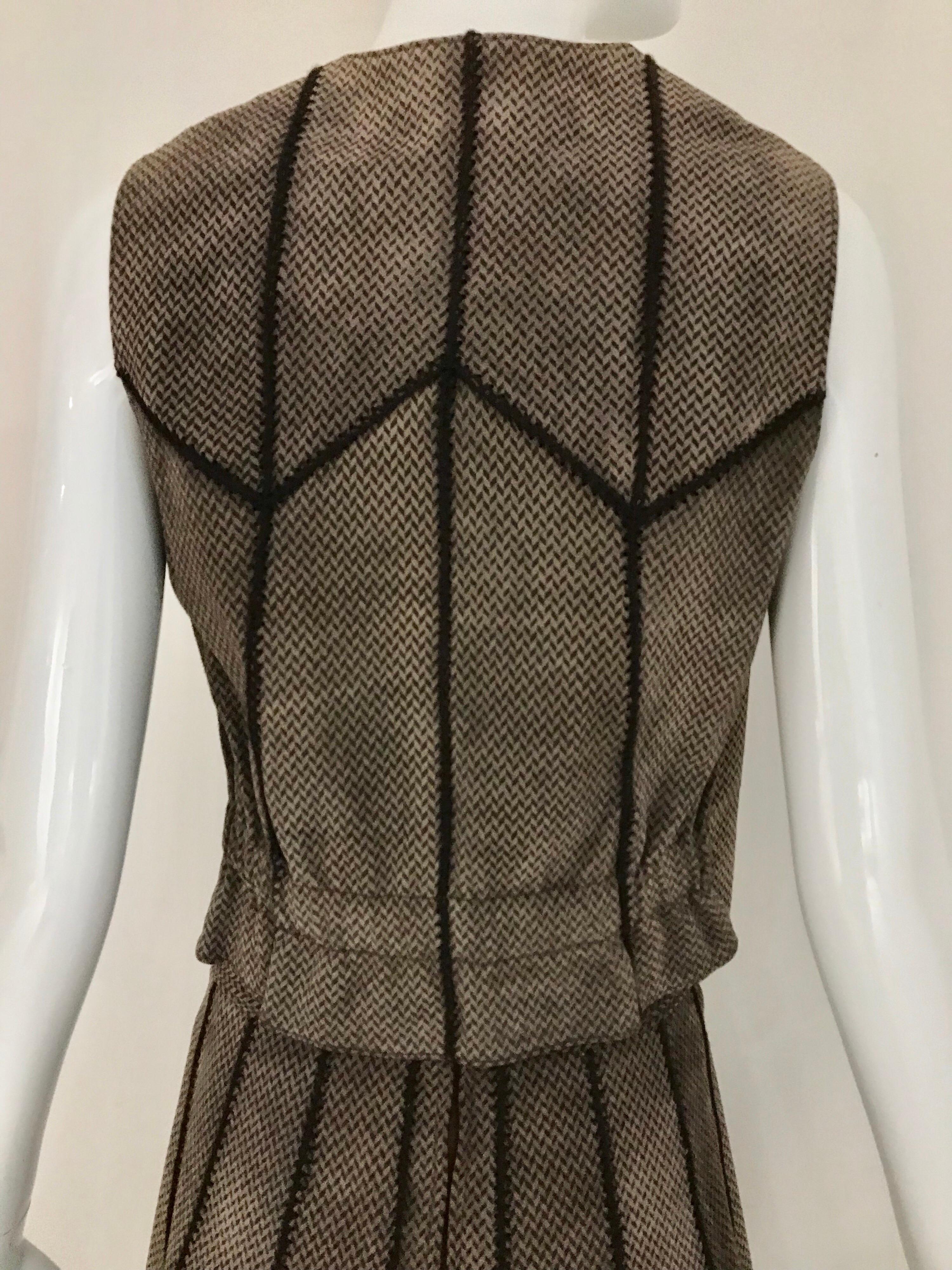 Neiman Marcus Italy Brown Suede Vest Chevron Print and Skirt set, 1970s  In Good Condition In Beverly Hills, CA