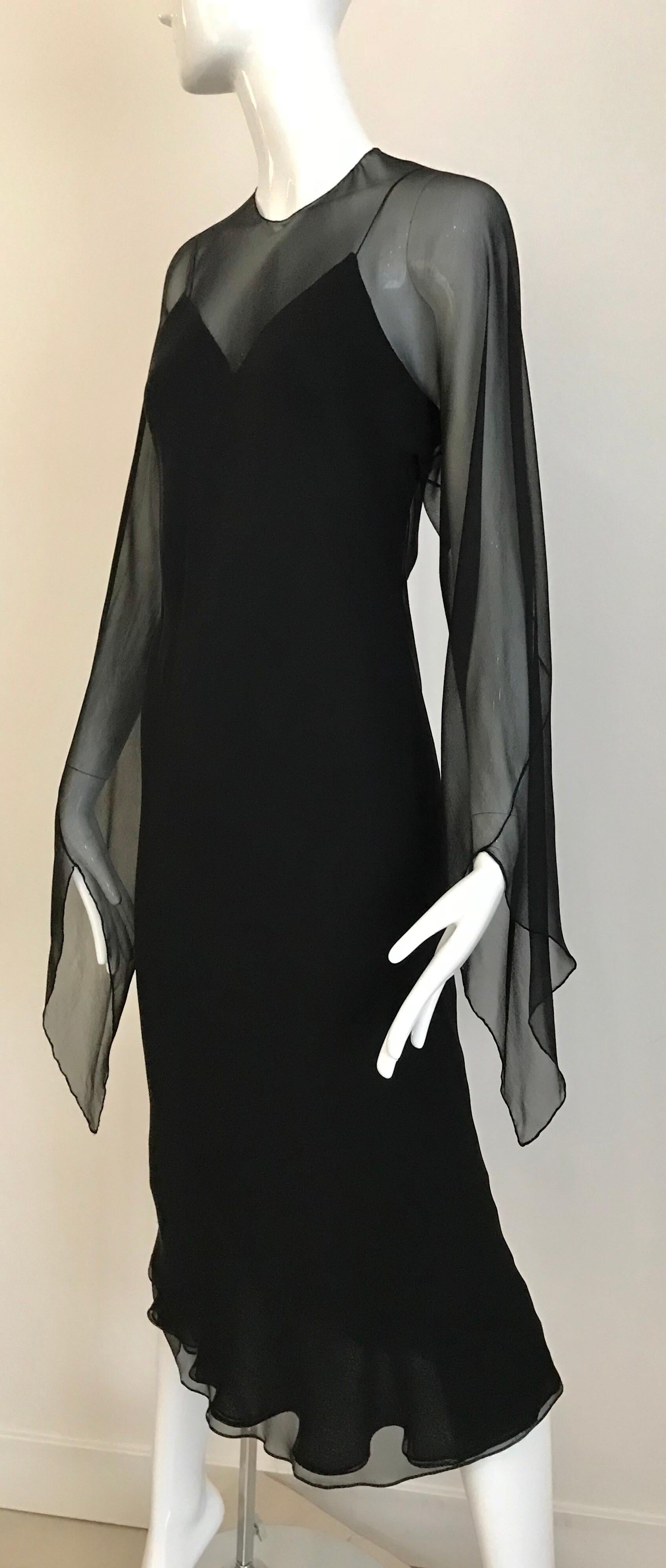 Halston Black Silk Chiffon Bias Cut Dress, 1970s  3