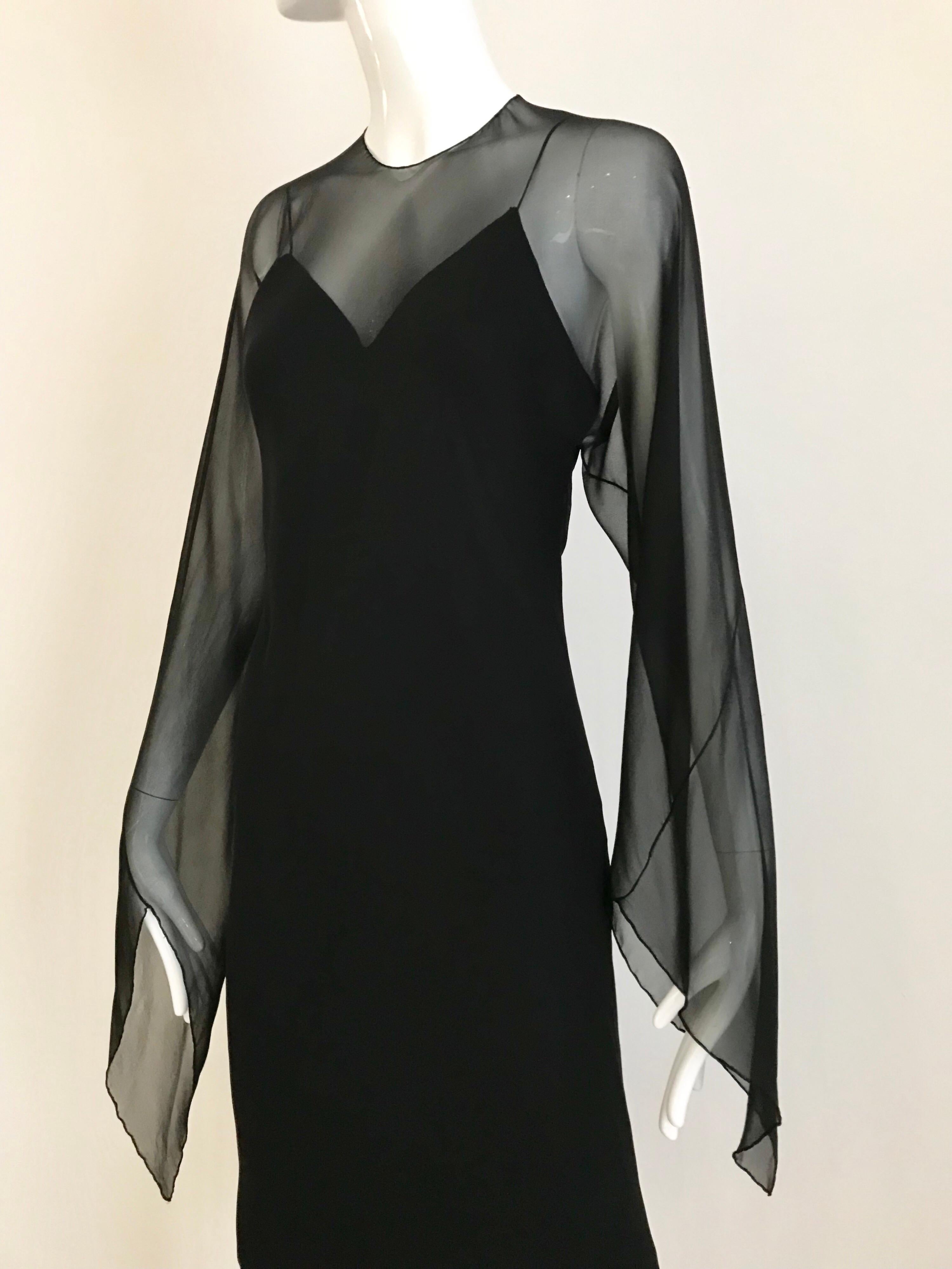 Halston Black Silk Chiffon Bias Cut Dress, 1970s  4