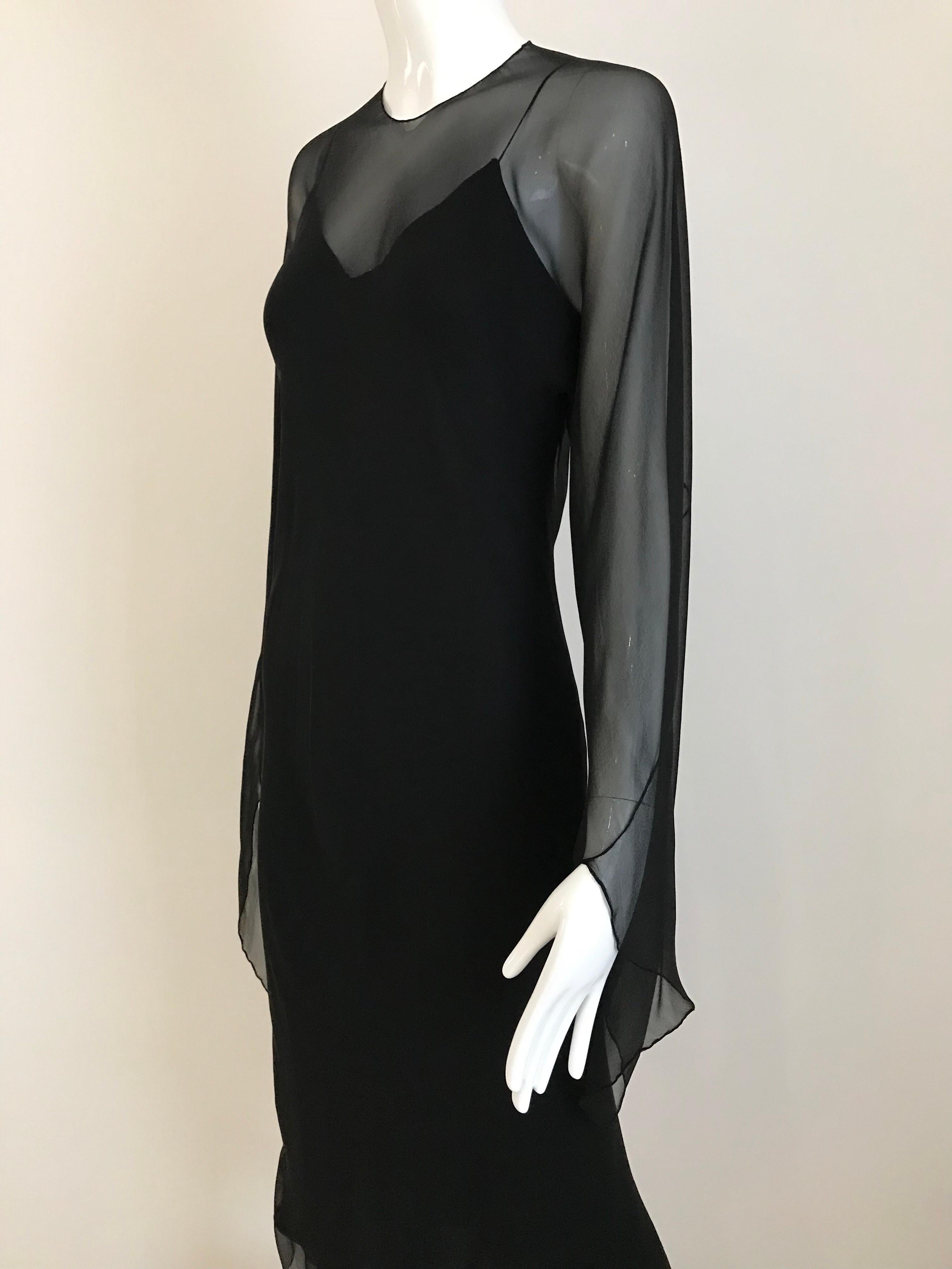Halston Black Silk Chiffon Bias Cut Dress, 1970s  7