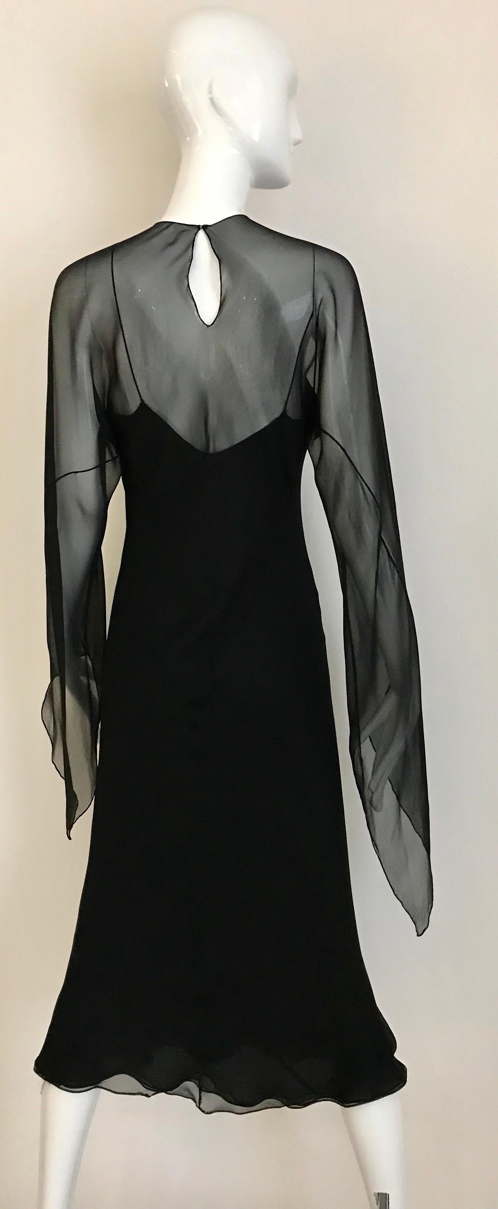 Halston Black Silk Chiffon Bias Cut Dress, 1970s  9