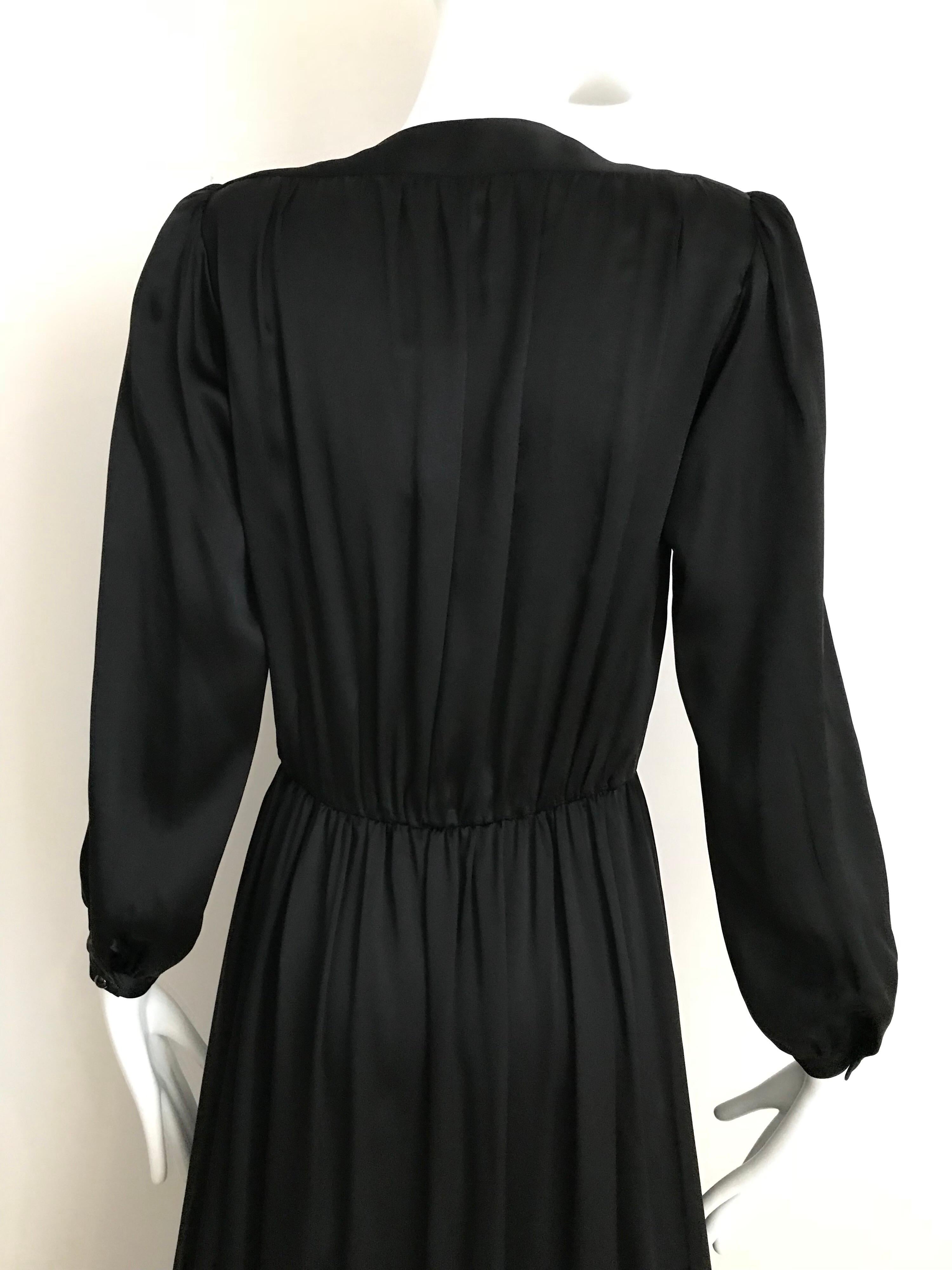 Women's Vintage Saint Laurent YSL  Black Silk Long Sleeve Dress
