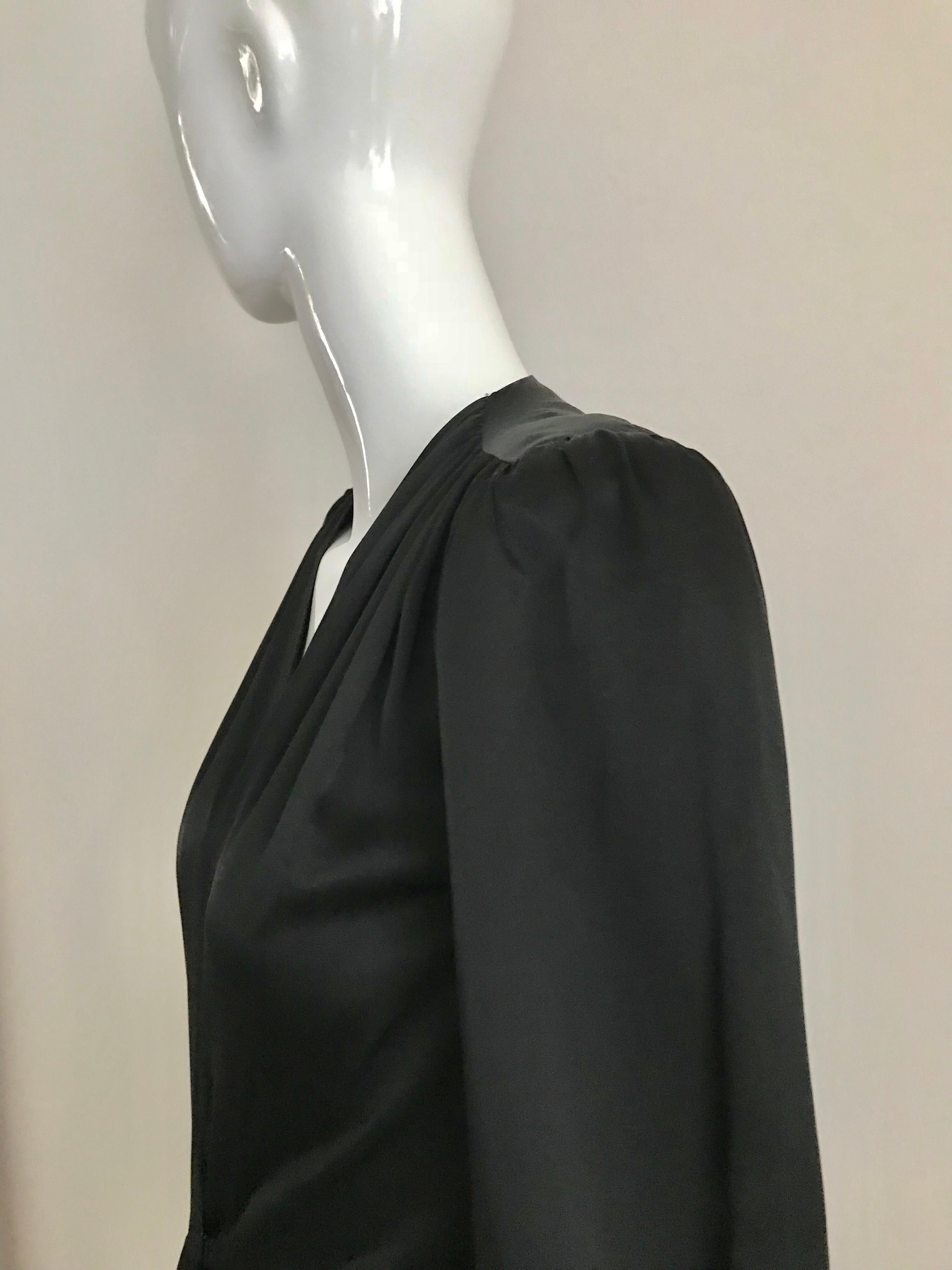 Vintage Saint Laurent YSL  Black Silk Long Sleeve Dress 2