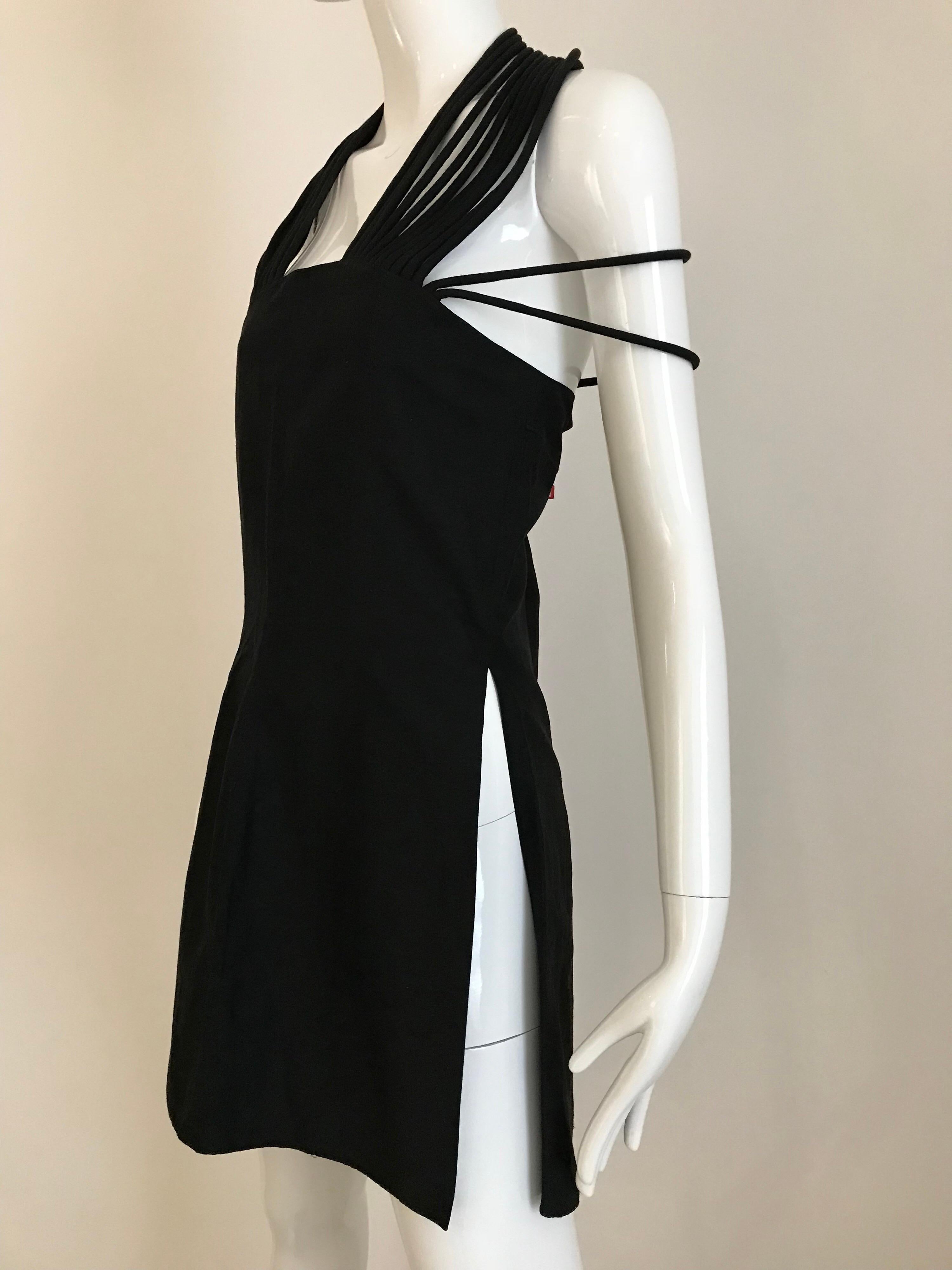 Claude Montana Black Silk Linen Cocktail Top, 1990s In Good Condition In Beverly Hills, CA