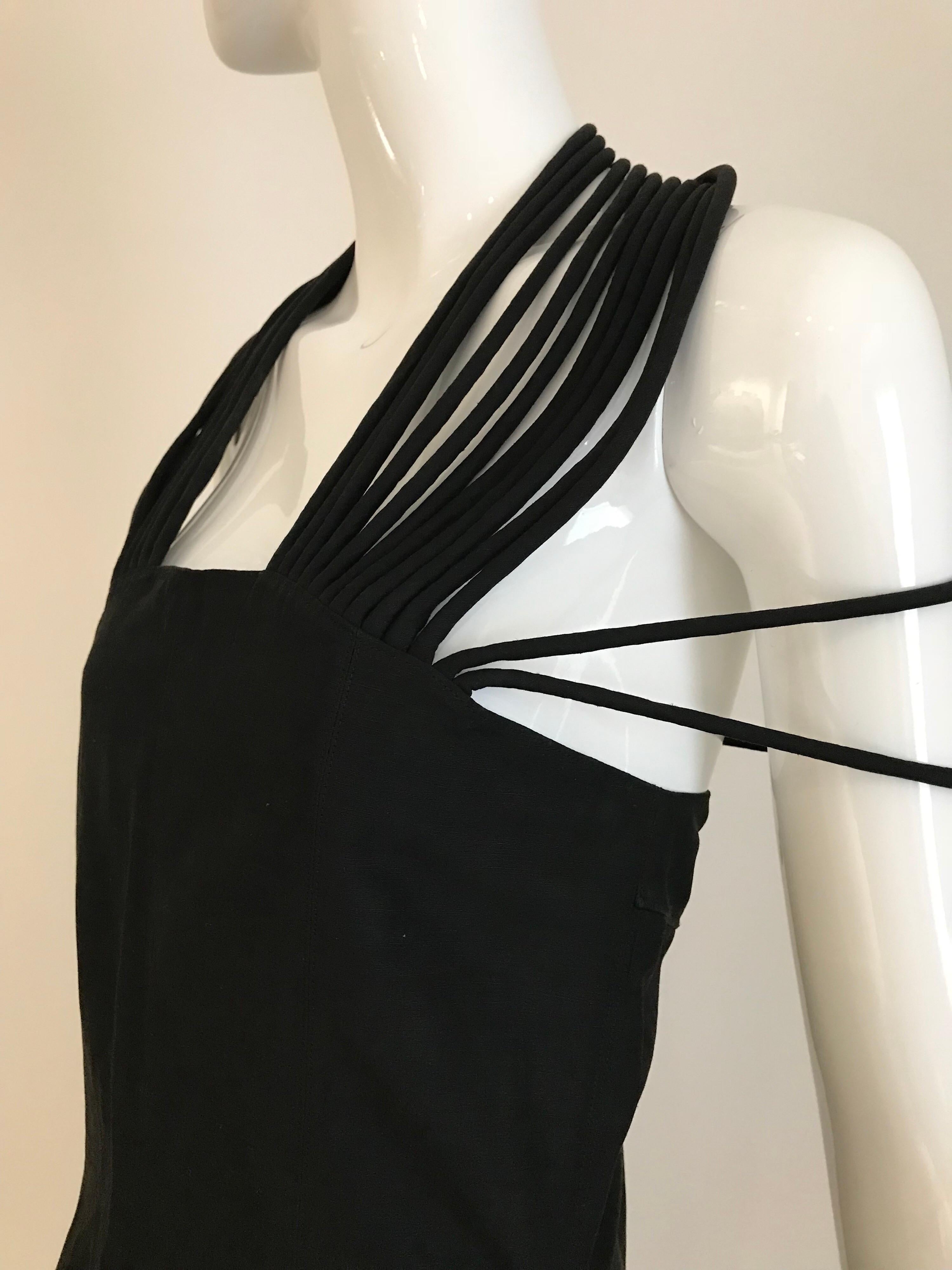Claude Montana Black Silk Linen Cocktail Top, 1990s For Sale at 1stDibs