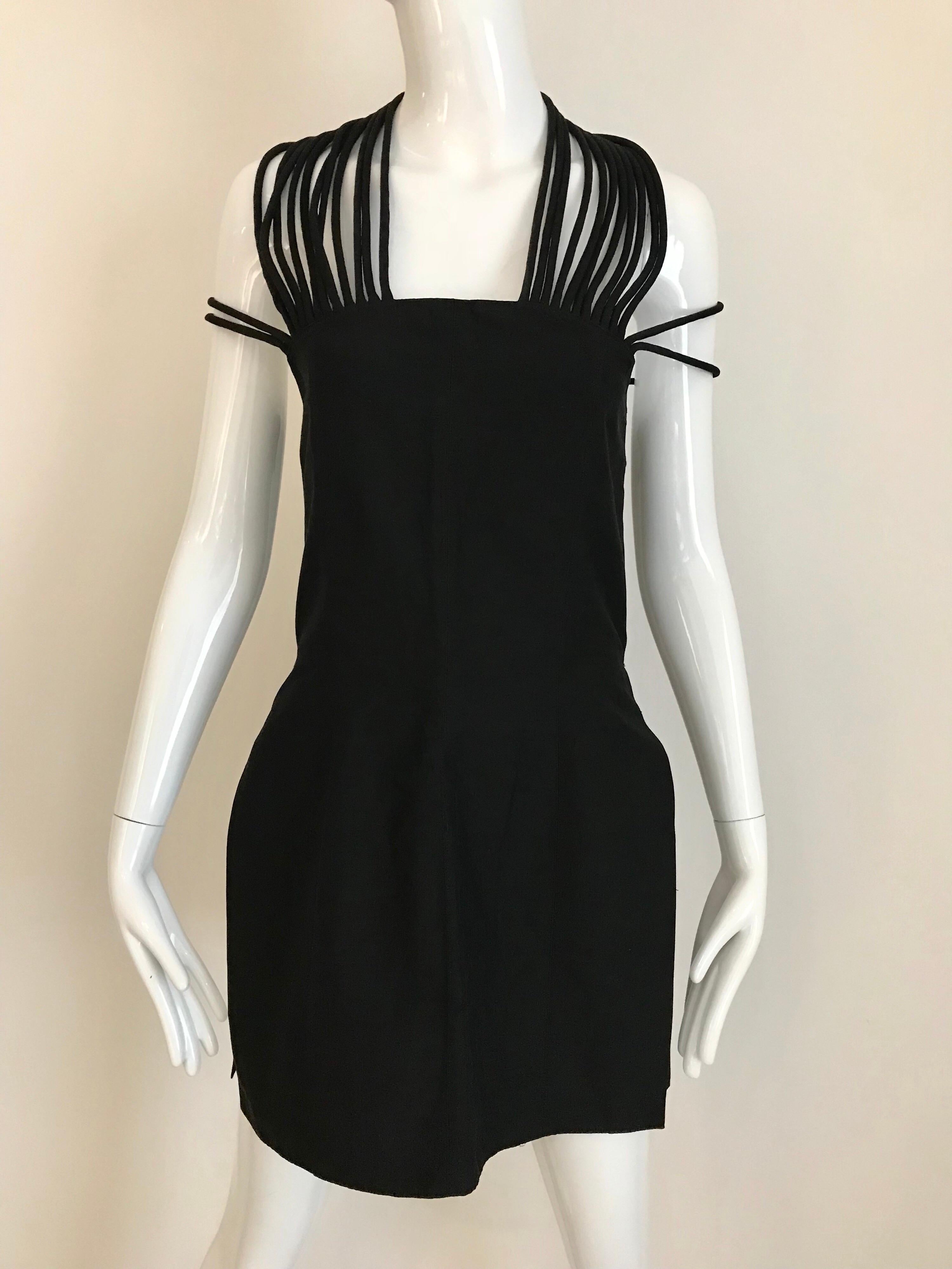 Claude Montana Black Silk Linen Cocktail Top, 1990s For Sale at 1stDibs