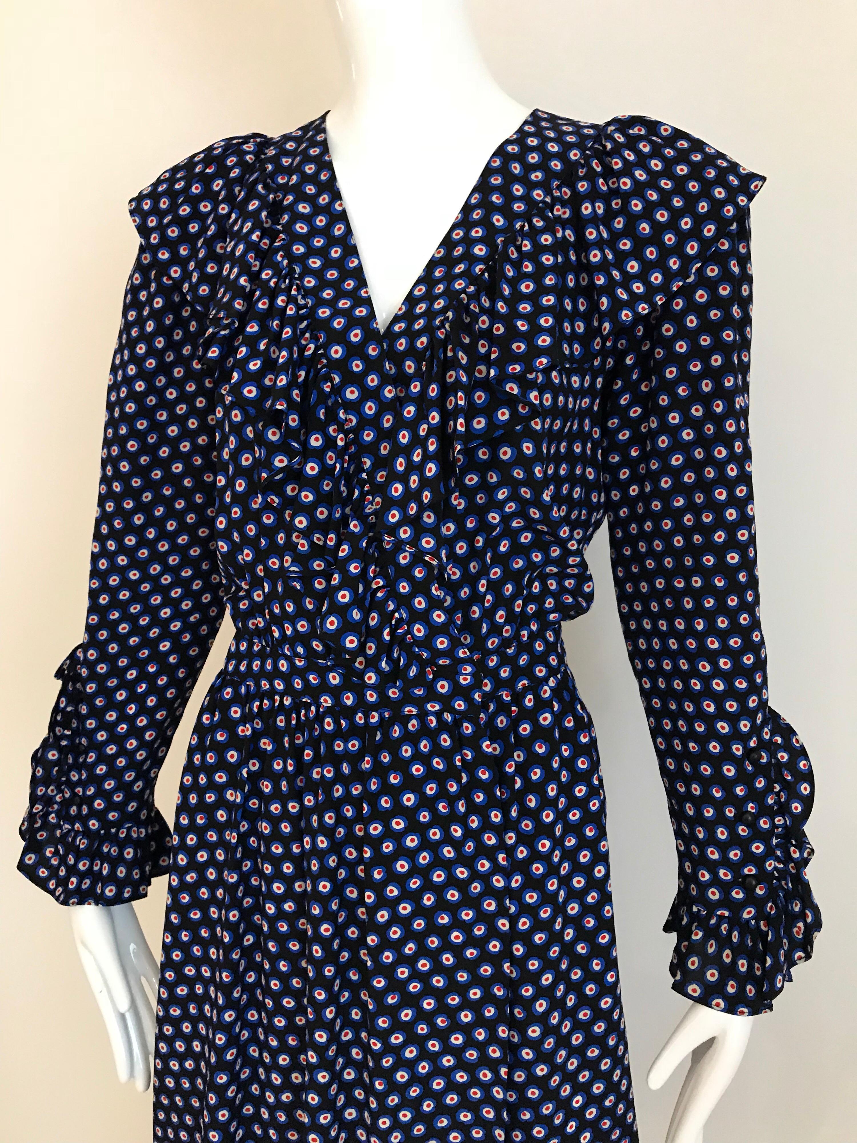 blue silk yves saint laurent wrap dress