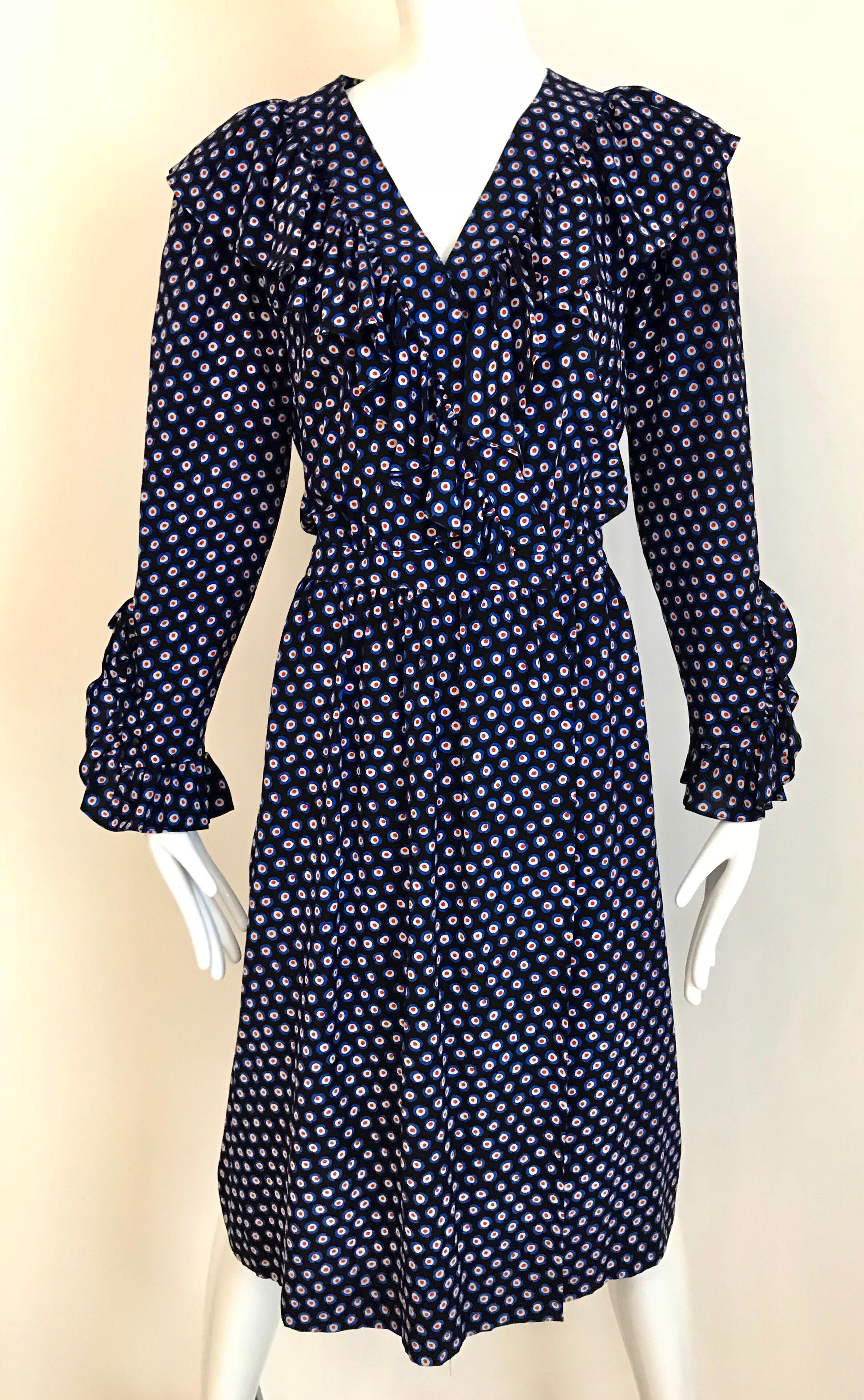 Yves Saint Laurent Blue Silk Print Wrap Dress, 1970s at 1stDibs | blue ...