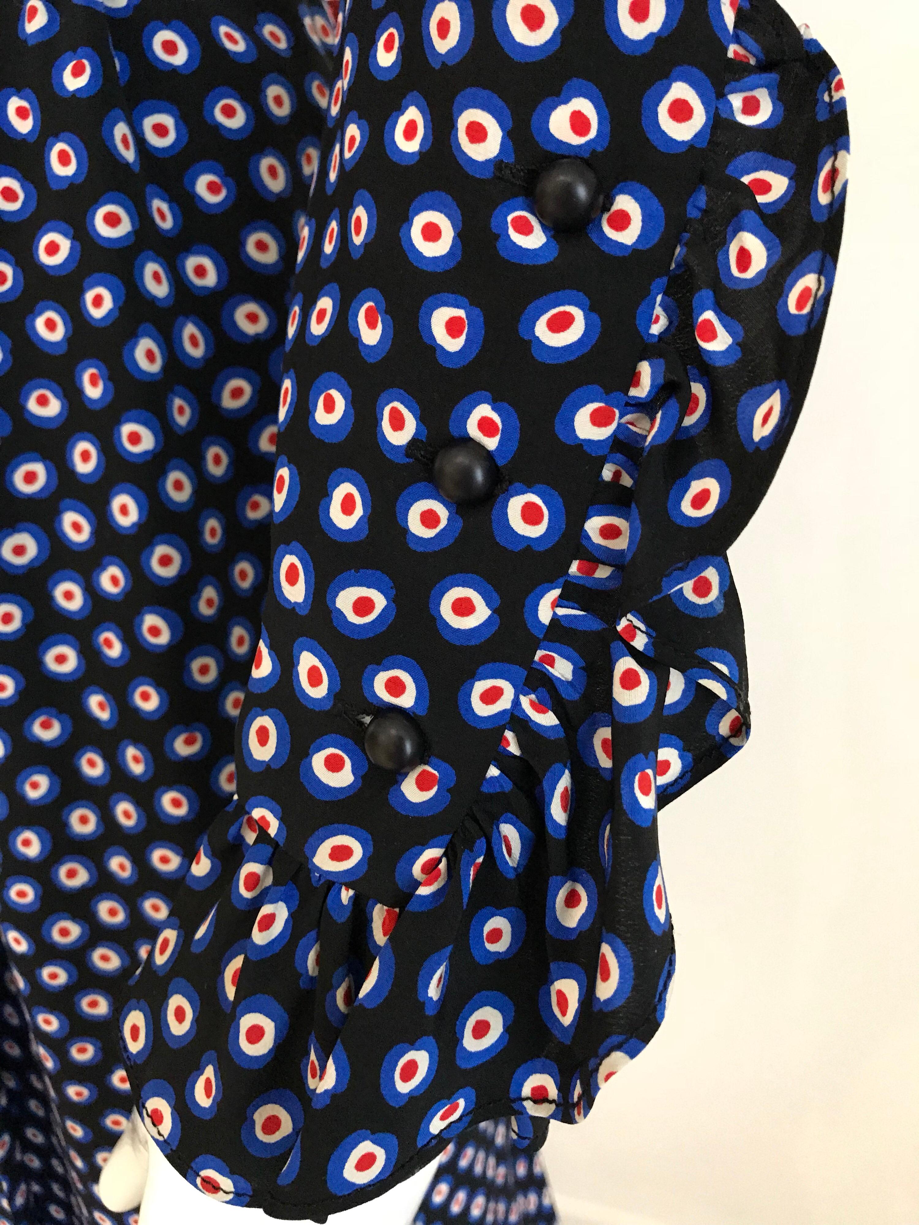 Yves Saint Laurent Blue Silk Print Wrap Dress, 1970s  1