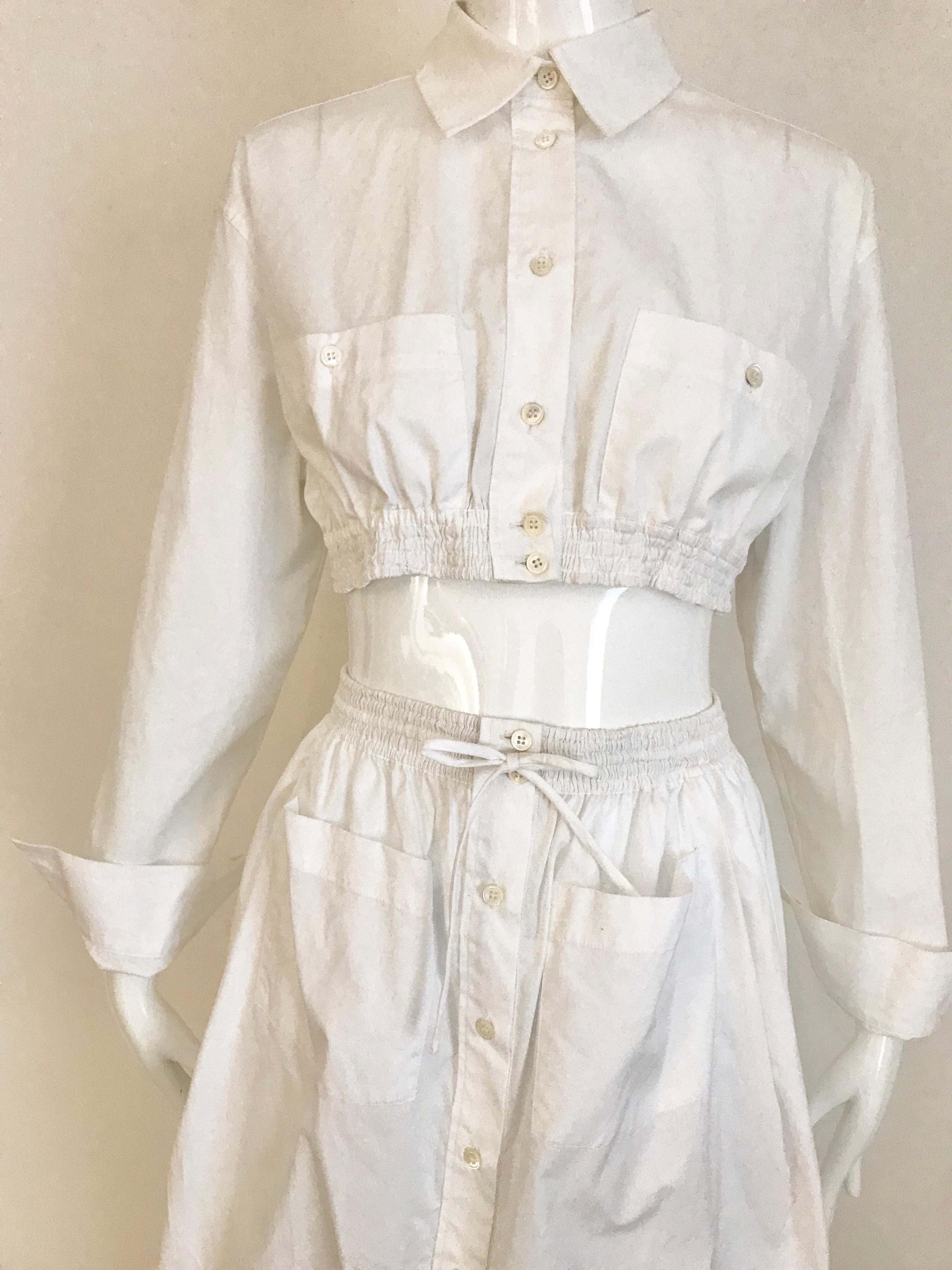 Jean Paul Gaultier White Cotton Crop Top and Skirt Damen