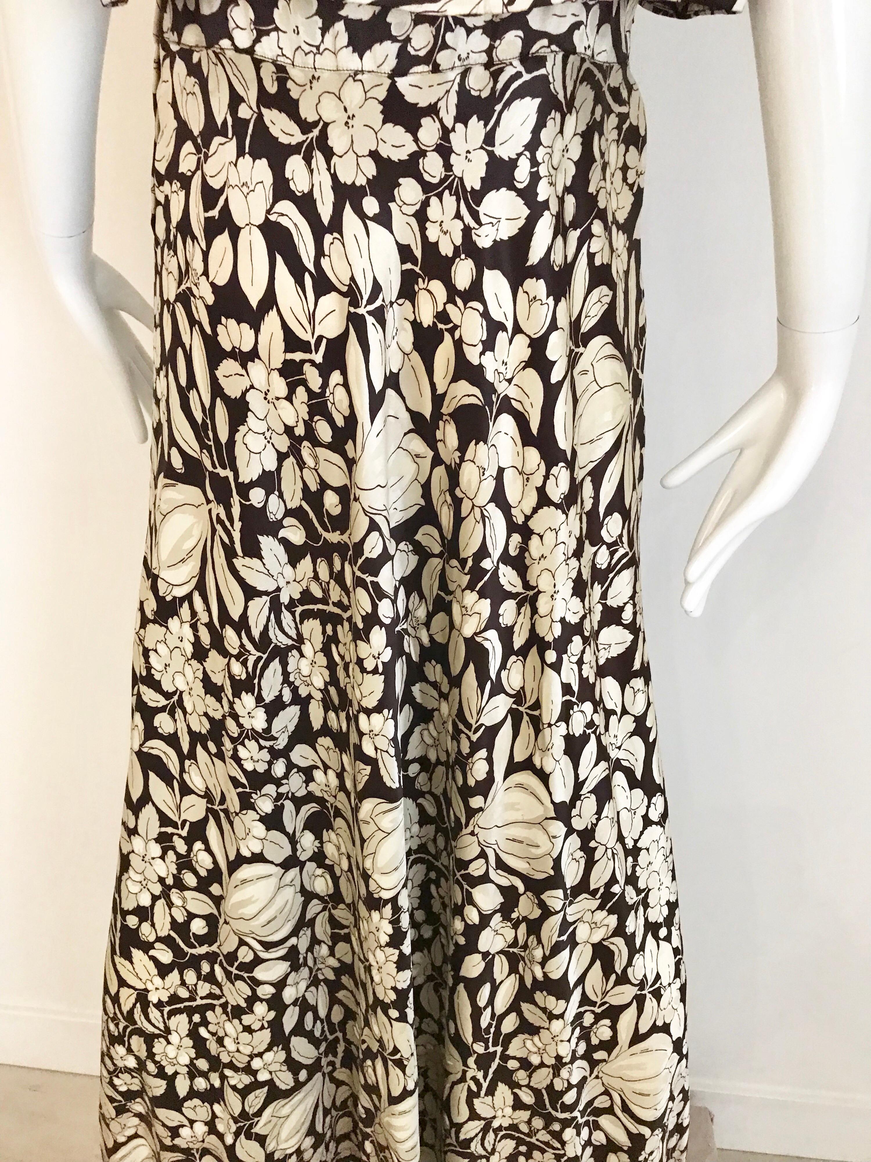 Brown and White Floral Print Silk Dress with Cropped Jacket, 1930s  1