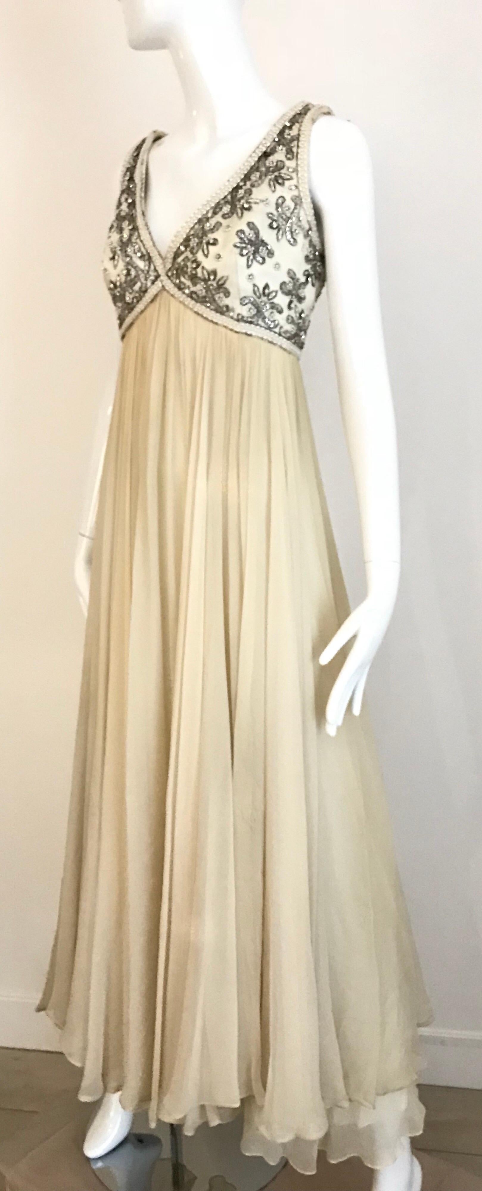 1960s Elizabeth Arden Creme Silk Sleeveless Gown 1
