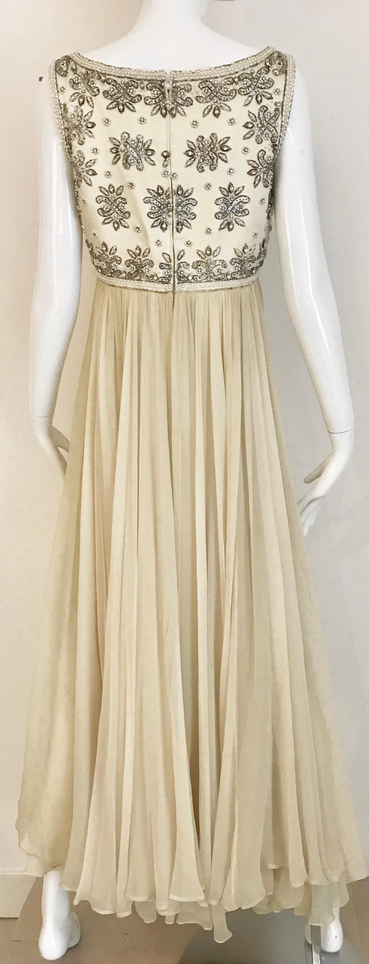 1960s Elizabeth Arden Creme Silk Sleeveless Gown 2