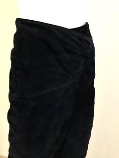 1980s Gianfranco Ferre Navy Suede Wrap Skirt