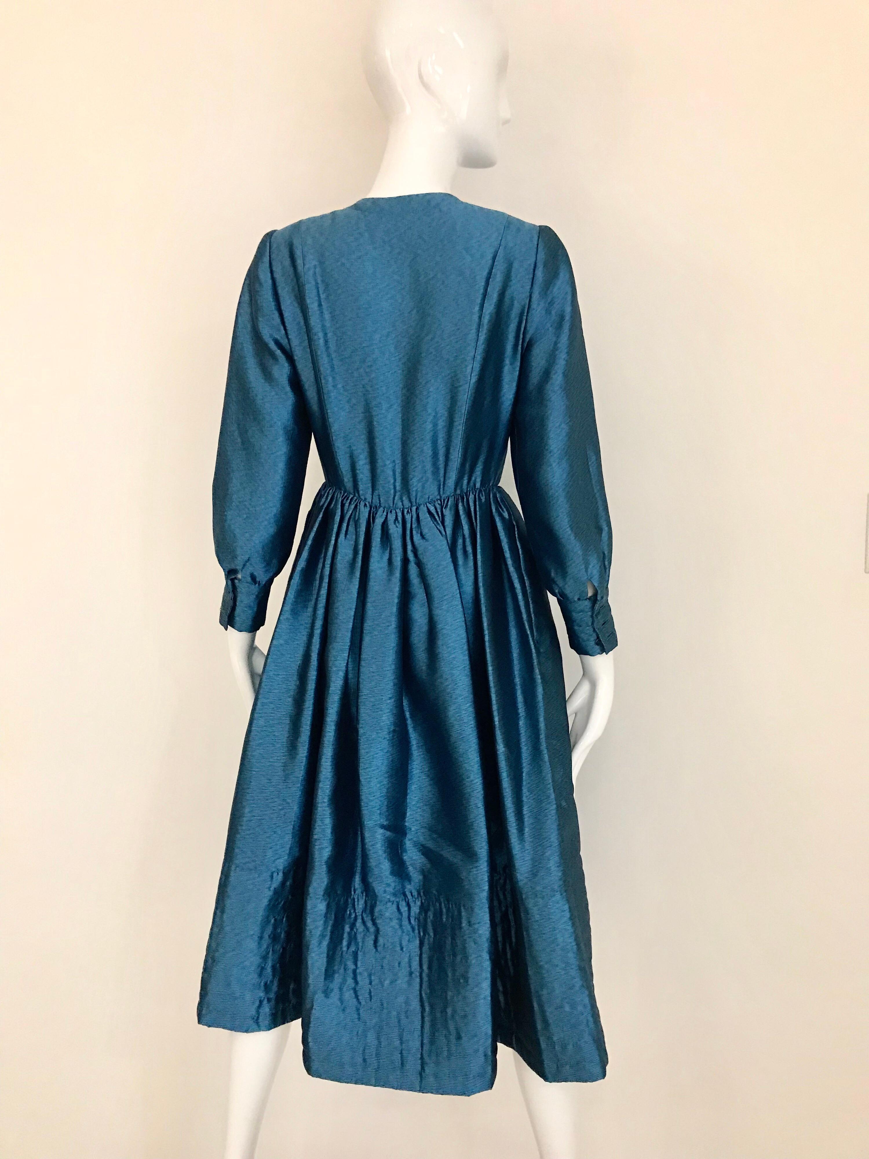 Vintage Geoffrey Beene Teal Blue Silk Dress  For Sale 2