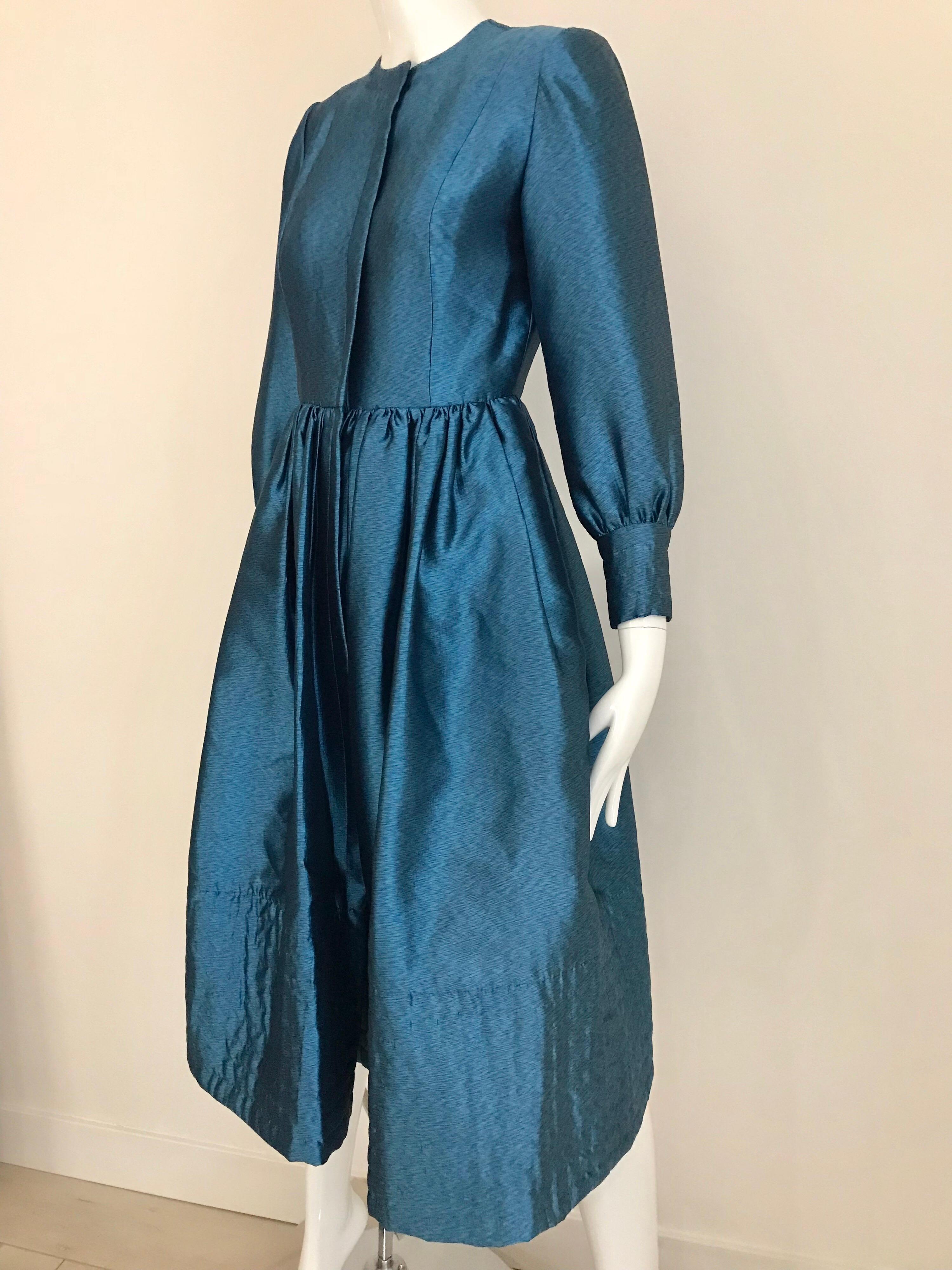 Vintage Geoffrey Beene Teal Blue Silk Dress  For Sale 3