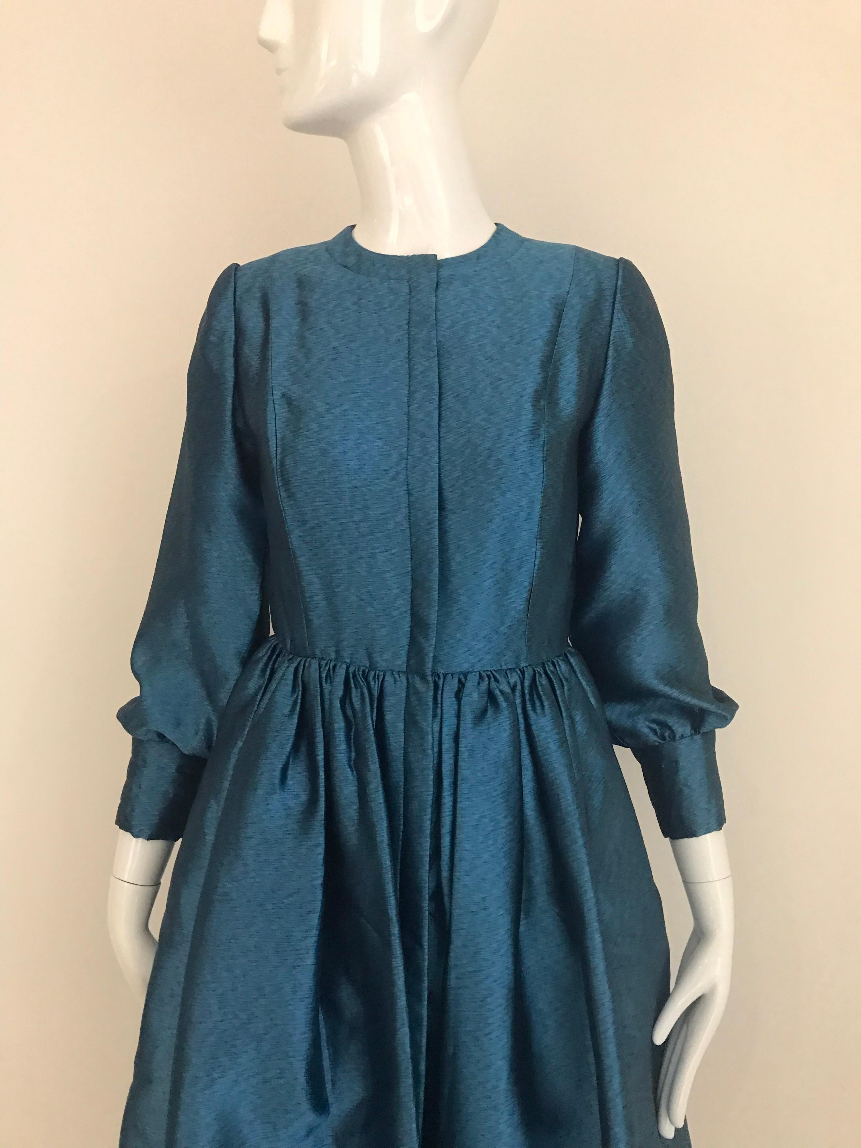 Vintage Geoffrey Beene Teal Blue Silk Dress  For Sale 4