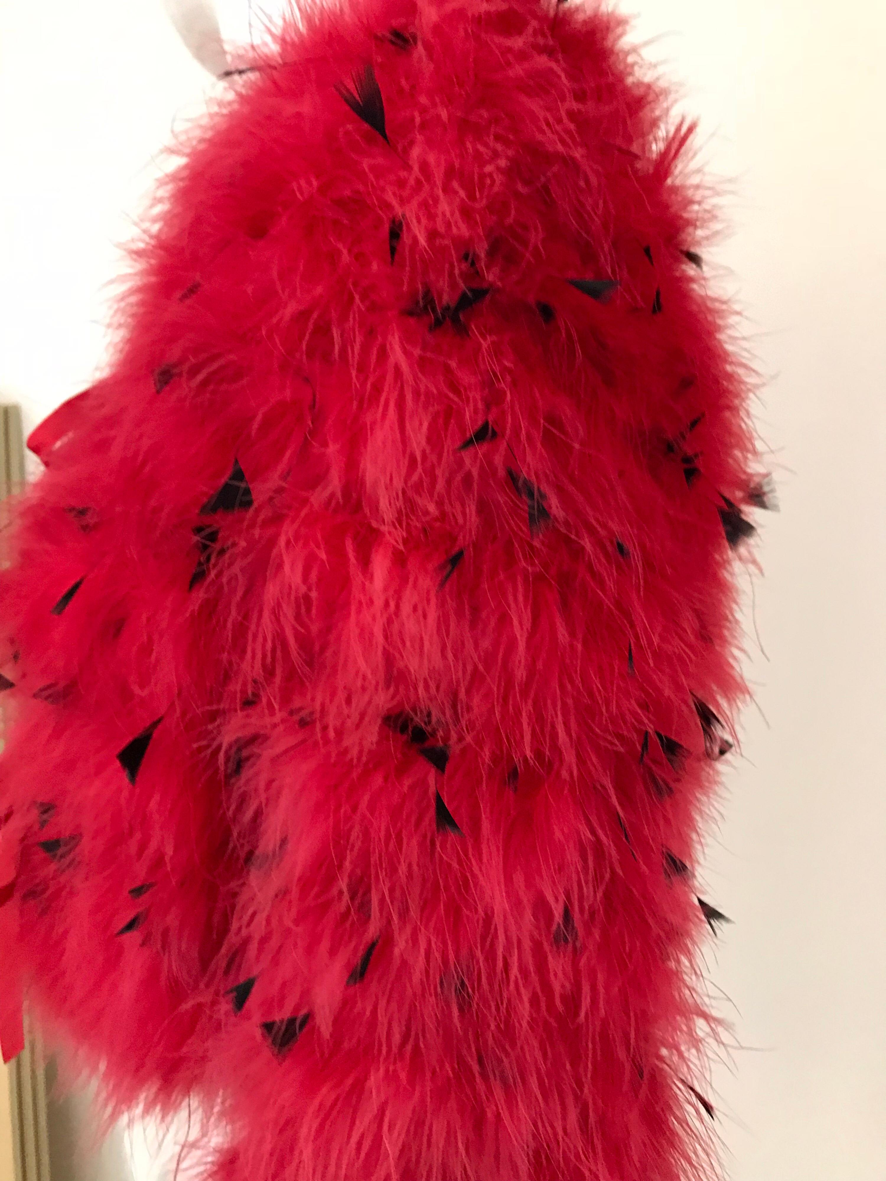 80s Red Ostrich Feather Crop Jacket 1