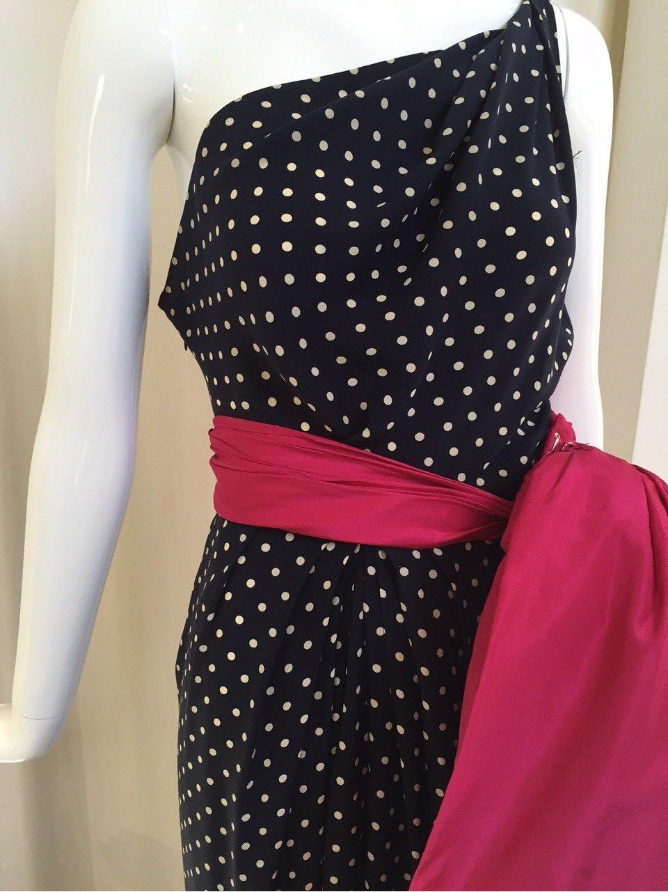 Bill Blass Silk polka dot pink bow gown, 1980s  In Good Condition In Beverly Hills, CA