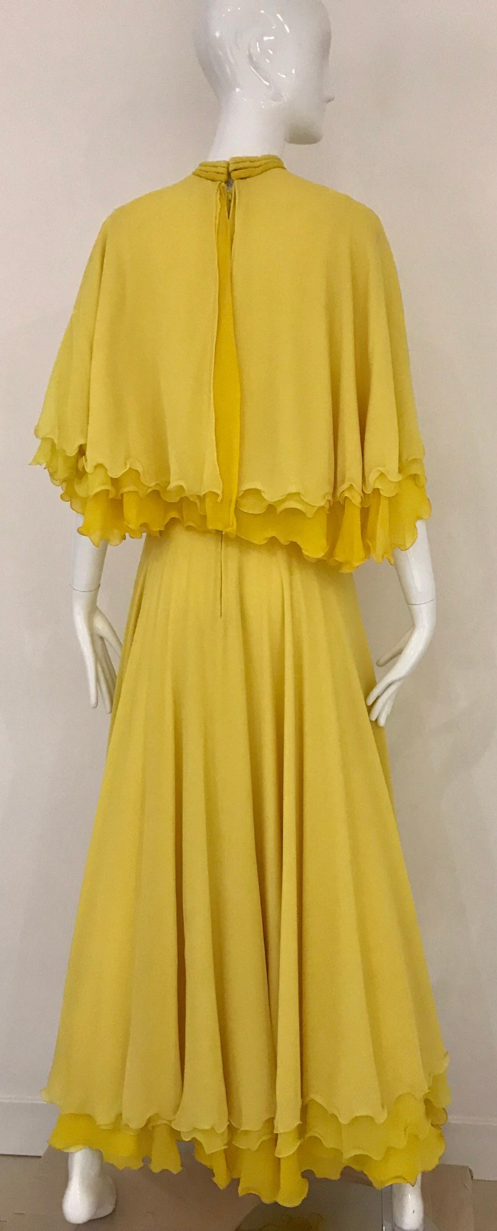 Women's 1970s Yellow La Mendola Italy Silk Chiffon Gown