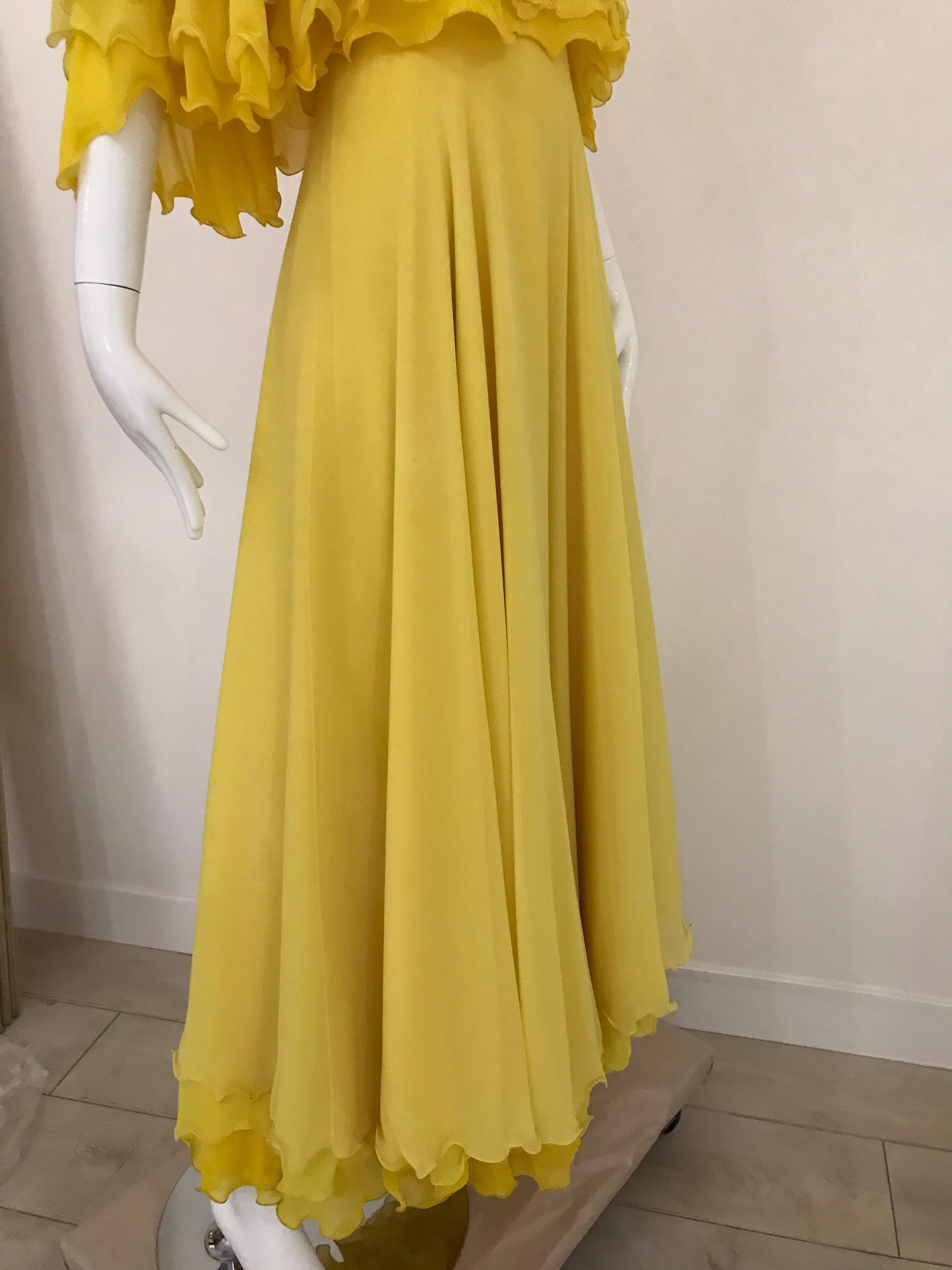 1970s Yellow La Mendola Italy Silk Chiffon Gown 6