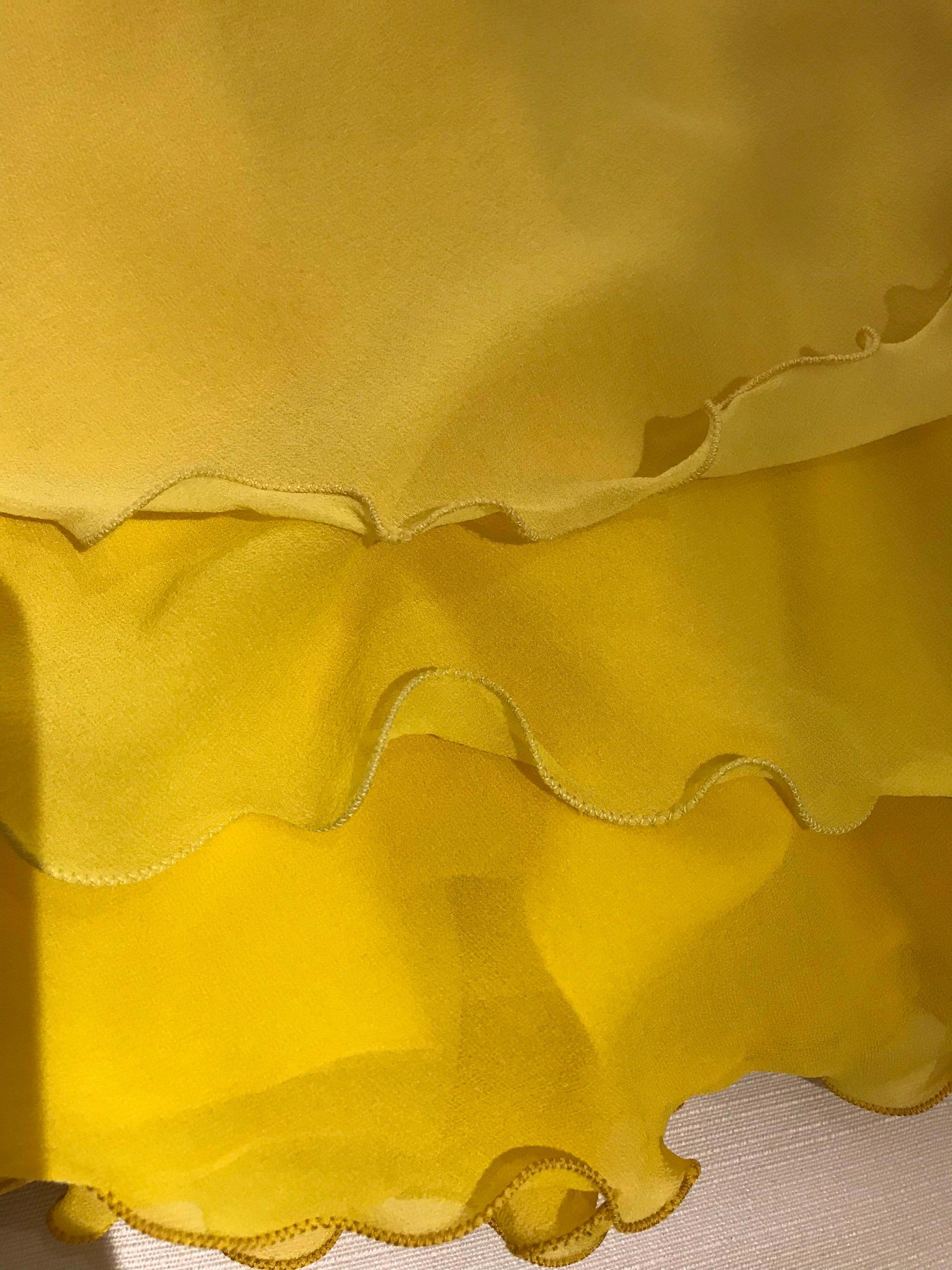 1970s Yellow La Mendola Italy Silk Chiffon Gown 9