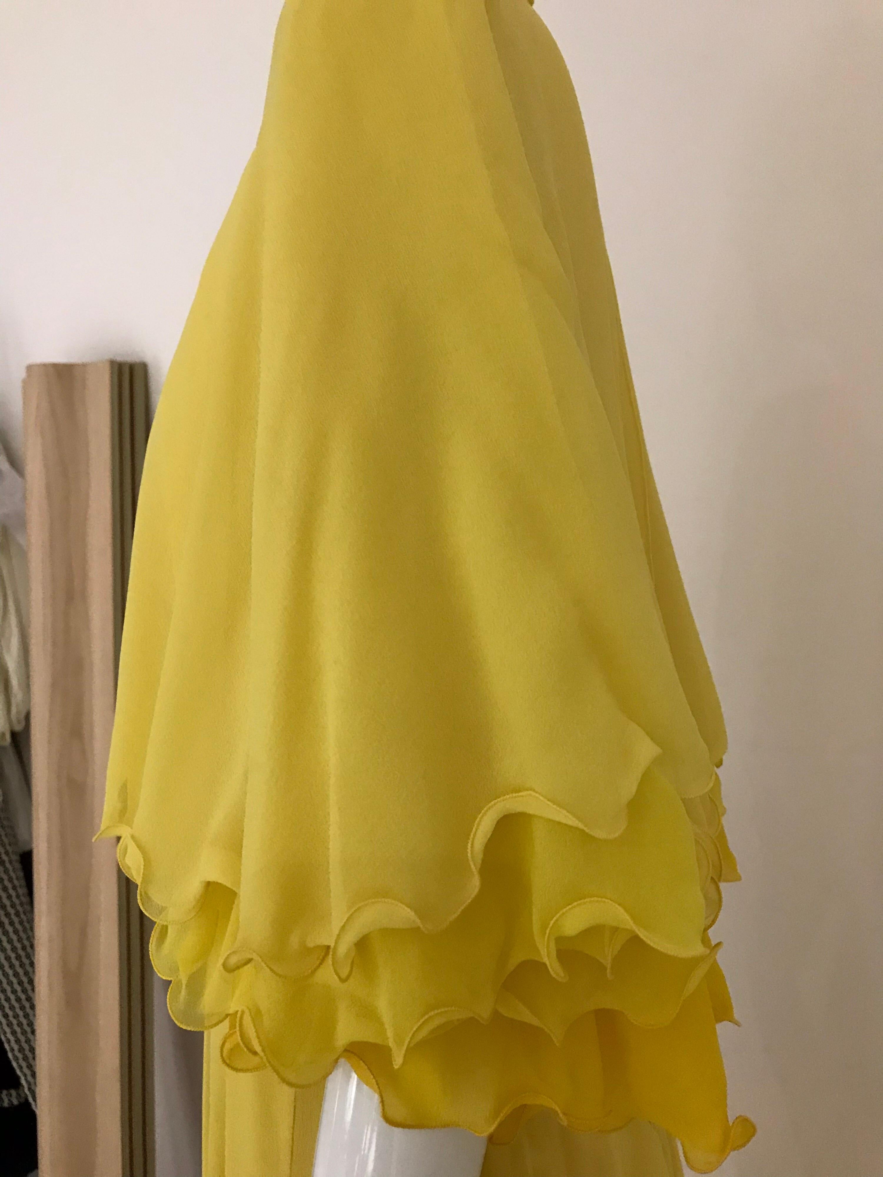 1970s Yellow La Mendola Italy Silk Chiffon Gown 10