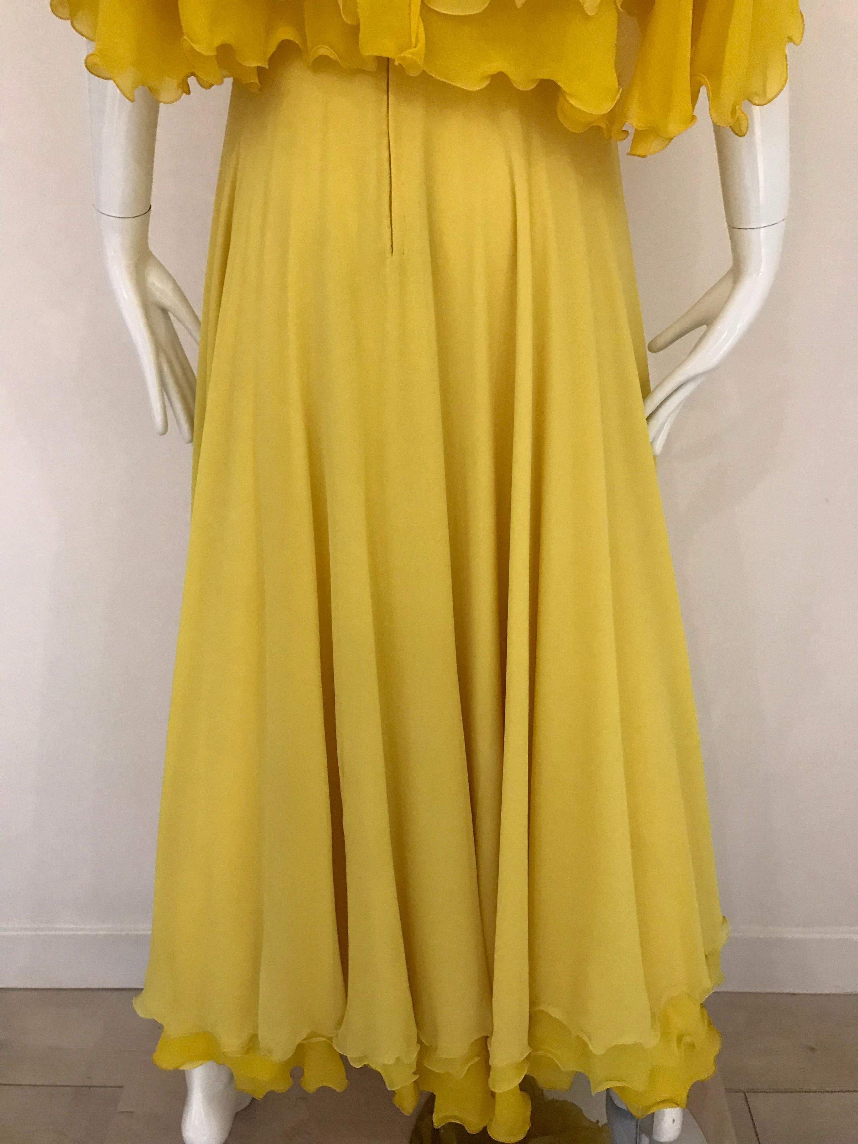 1970s Yellow La Mendola Italy Silk Chiffon Gown 12