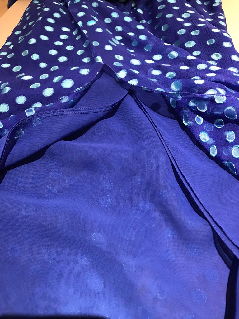 1970s Oscar De La Renta Blue Silk Polkadot Dress with Shawl For Sale at ...