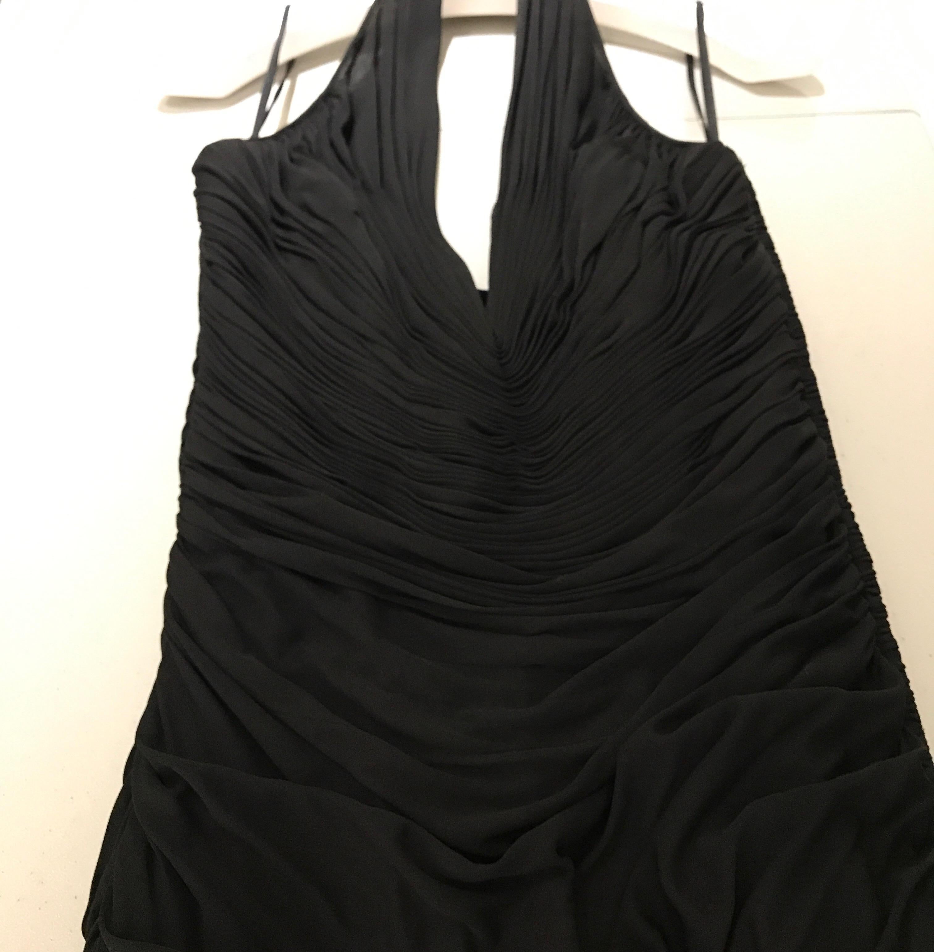 VICKY TIEL Black V Neck Jersey Halter Cocktail Mini Dress 1980s For Sale 2