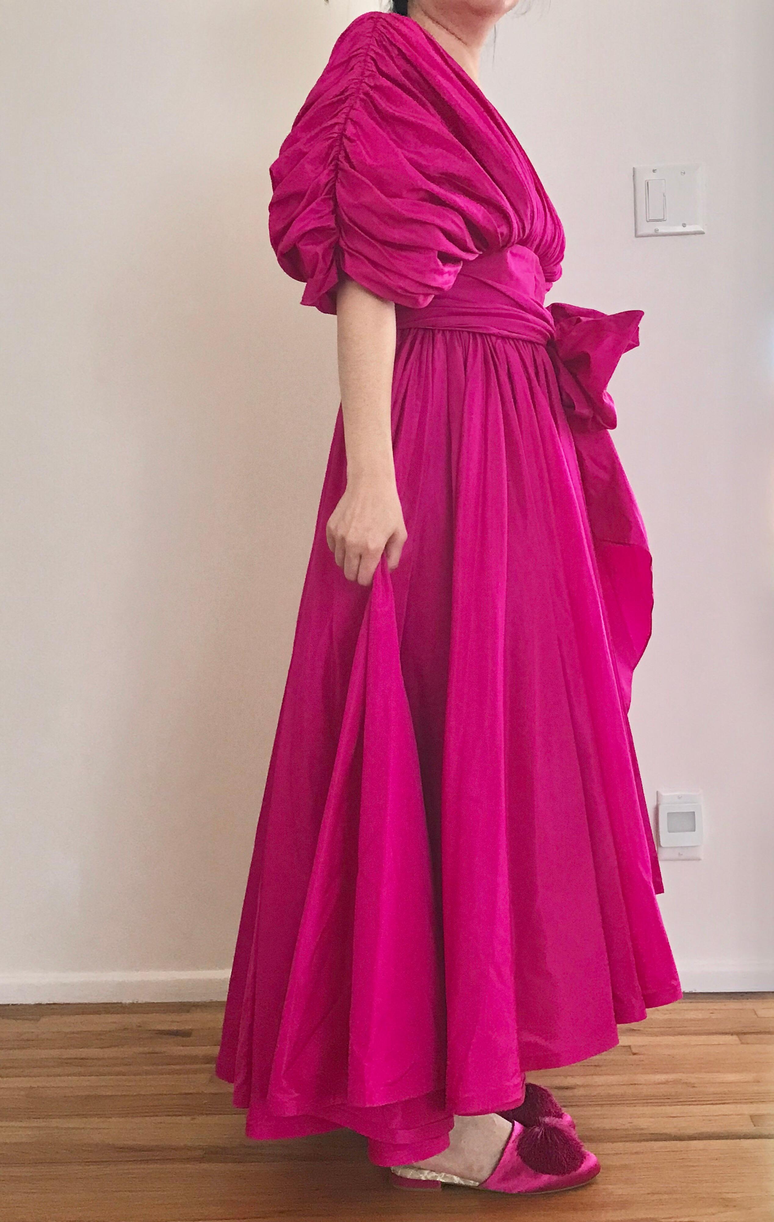 Vintage Oscar De La Renta Magenta Silk Dress 1