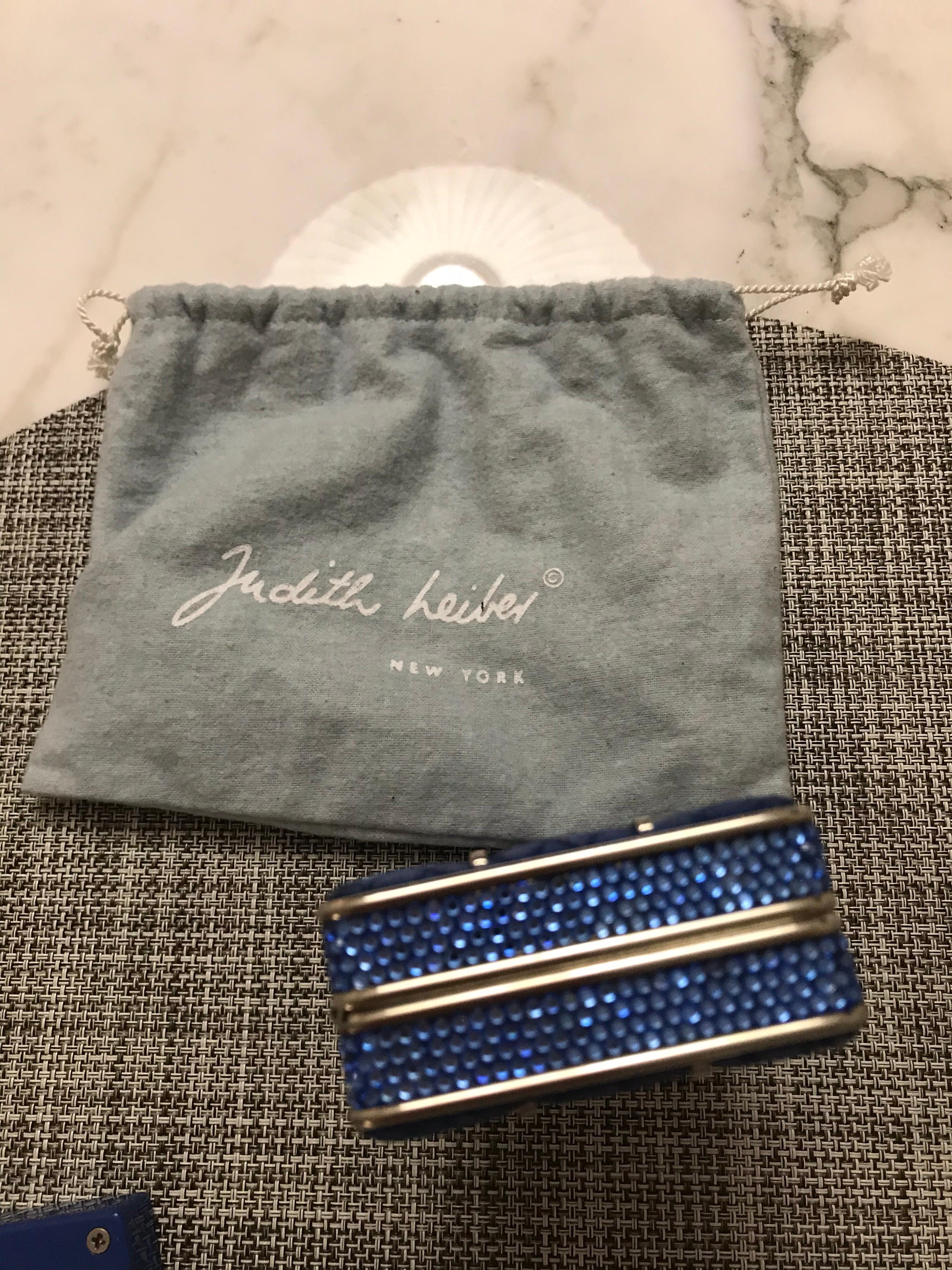 Judith Leiber blue satin evening clutch 2